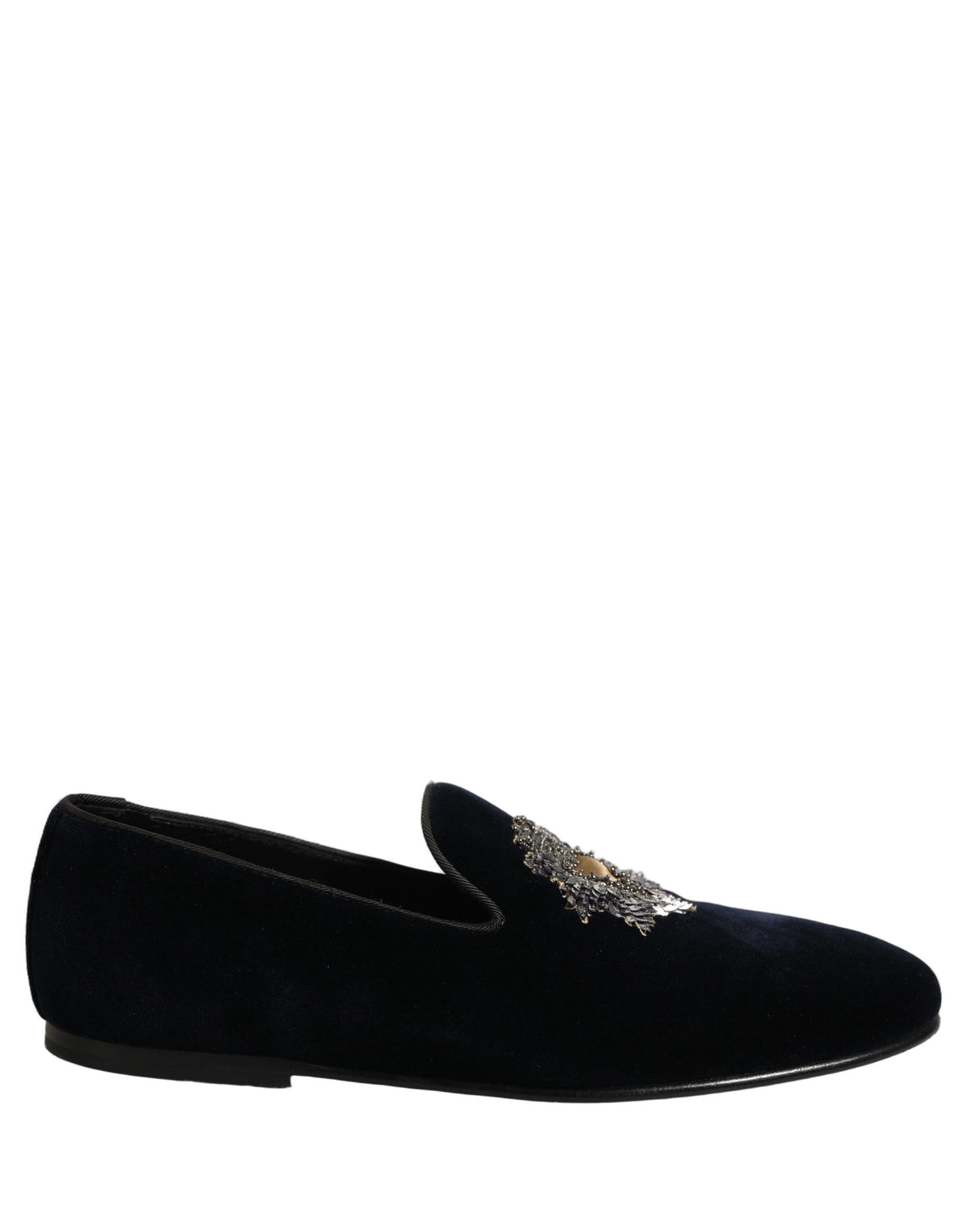 Blue Velvet Embellished Slip On Loafers Shoes