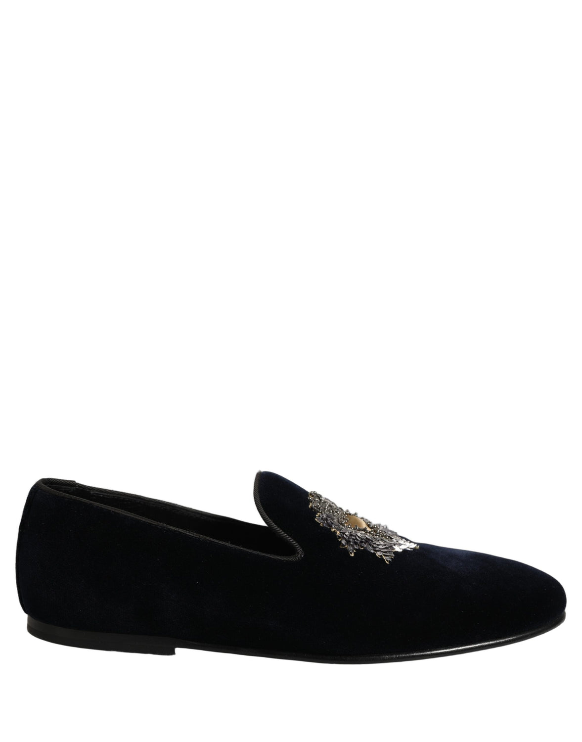 Blue Velvet Embellished Slip On Loafers Shoes