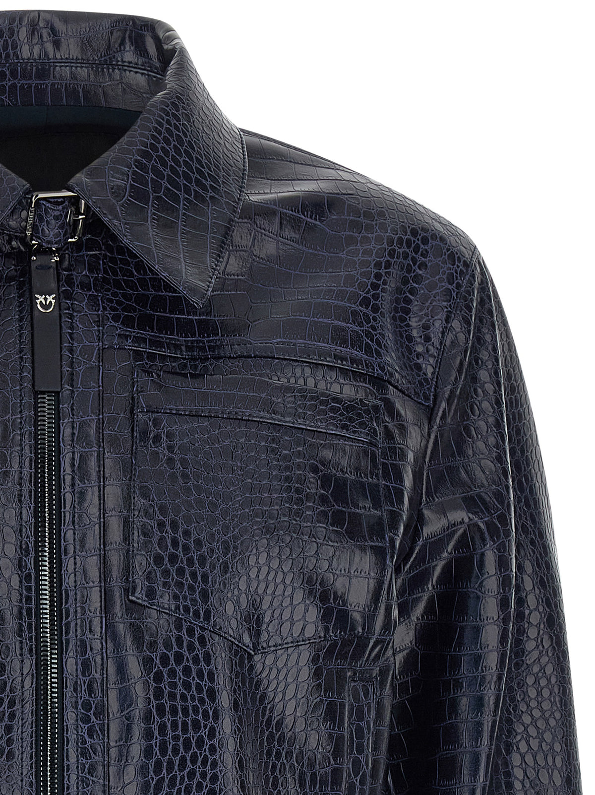 Blue Viscose Leather Jacket