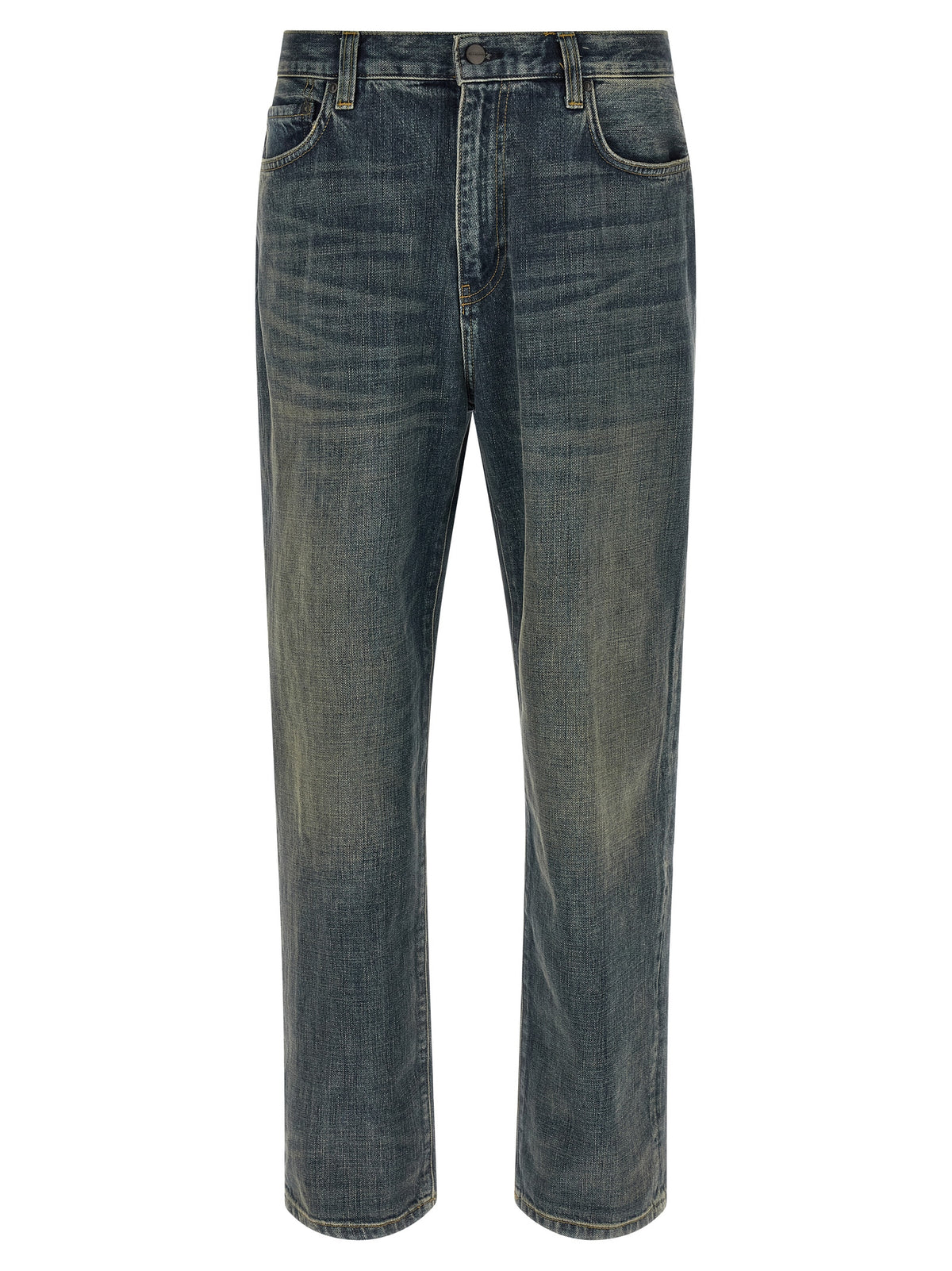 Gray Cotton Straight-Leg Jeans