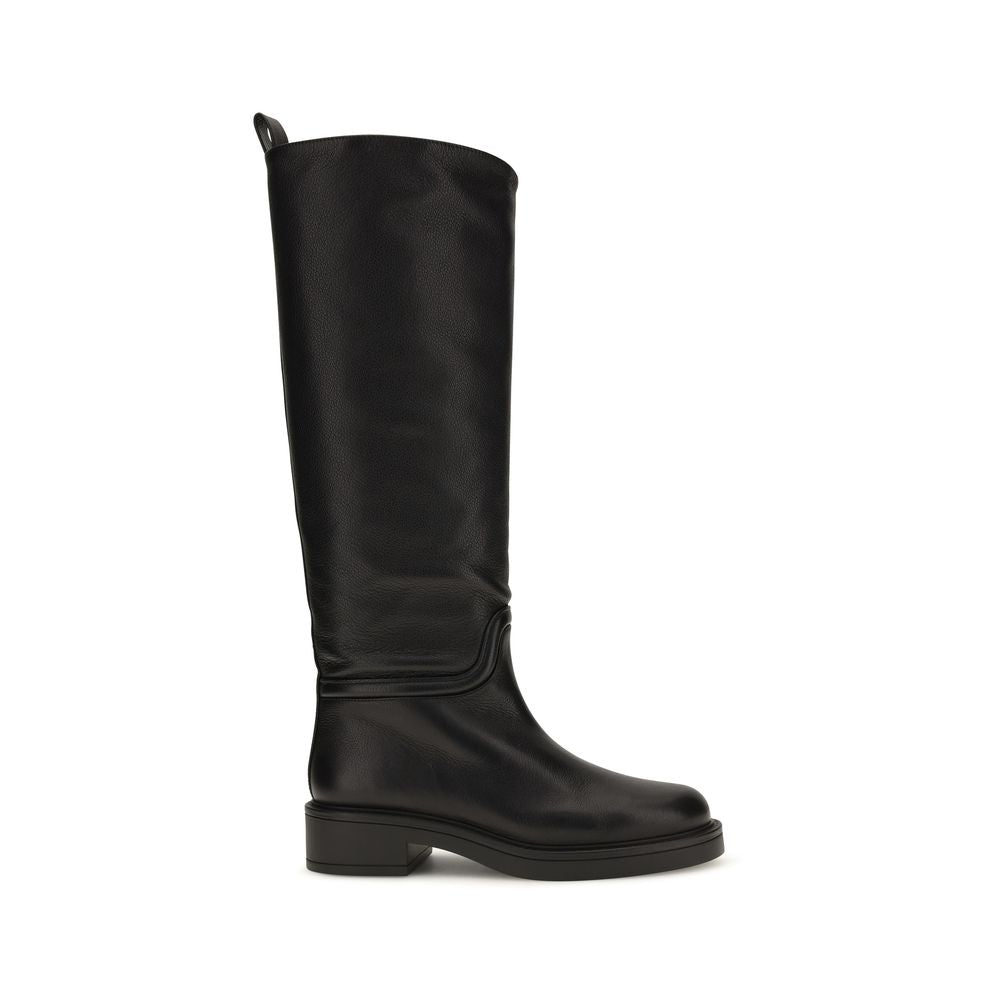 Black Calf Leather Bos Taurus Flat Boots
