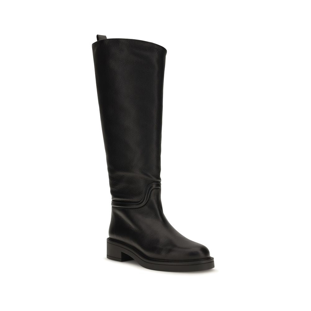 Black Calf Leather Bos Taurus Flat Boots