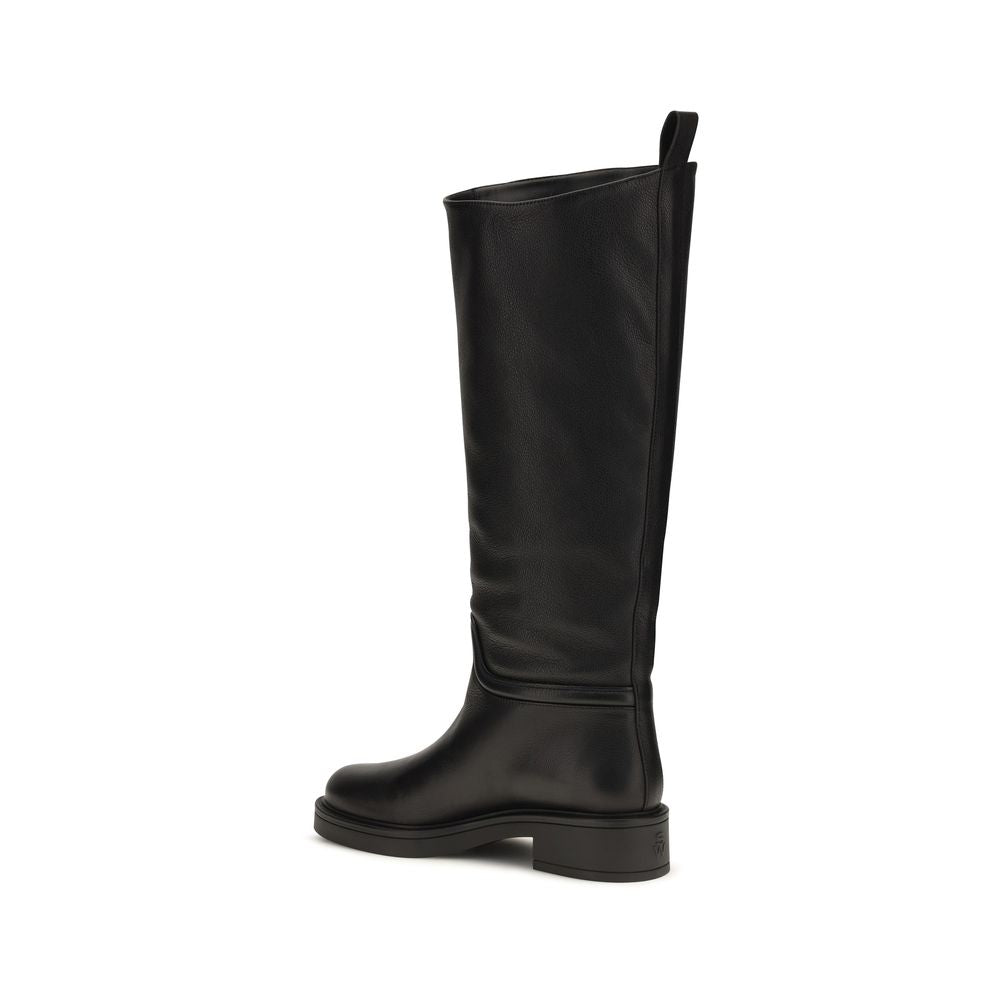 Black Calf Leather Bos Taurus Flat Boots
