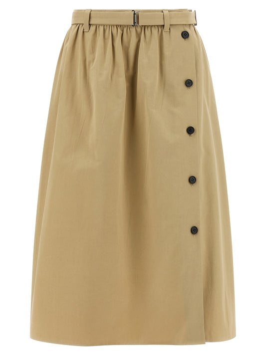Beige Cotton Midi Skirt