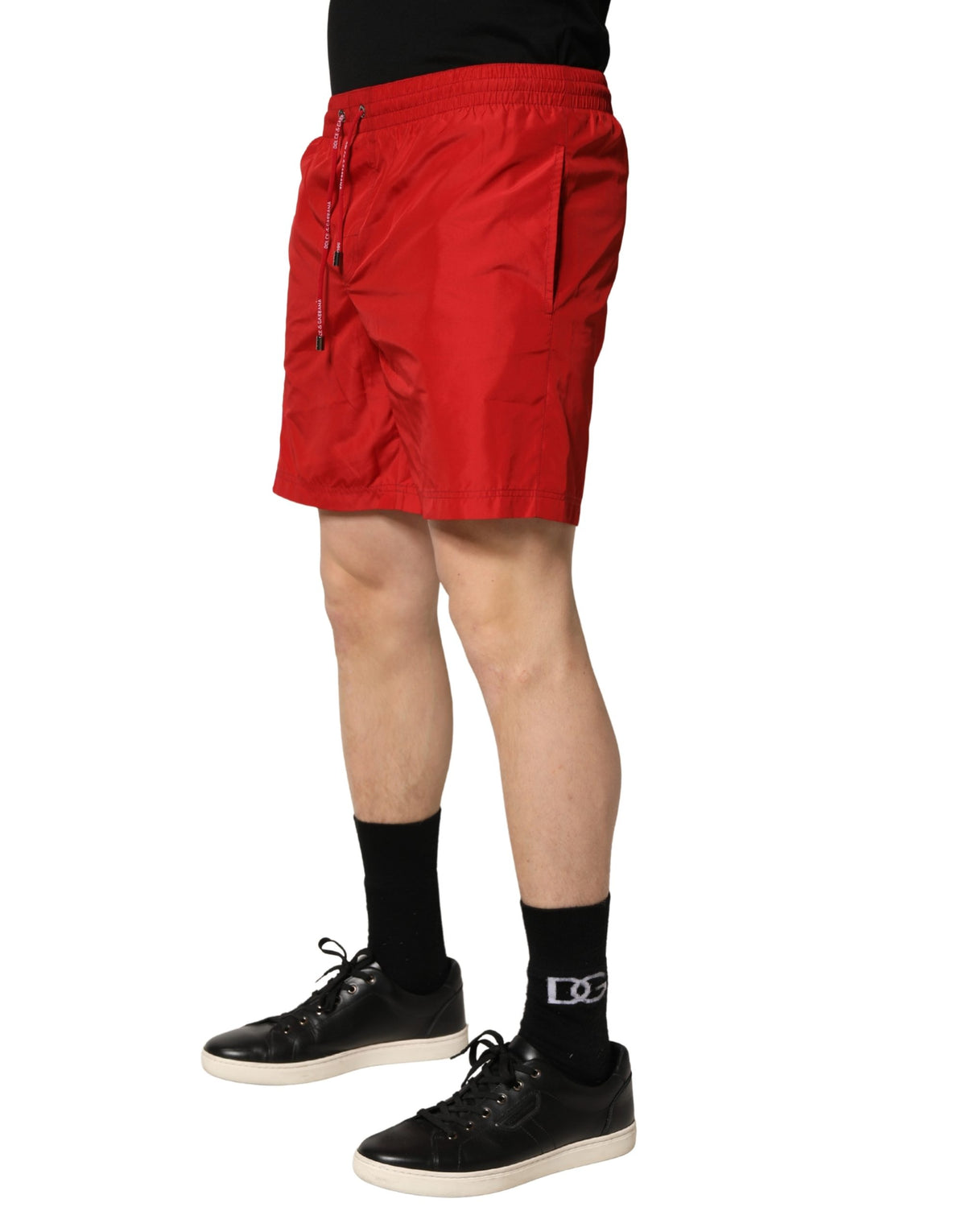 Red Polyester Drawstring Beach Shorts Swimwear