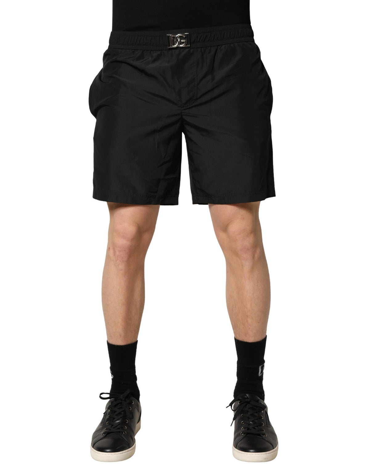 Black DG Logo Drawstring Beach Shorts Swimwear