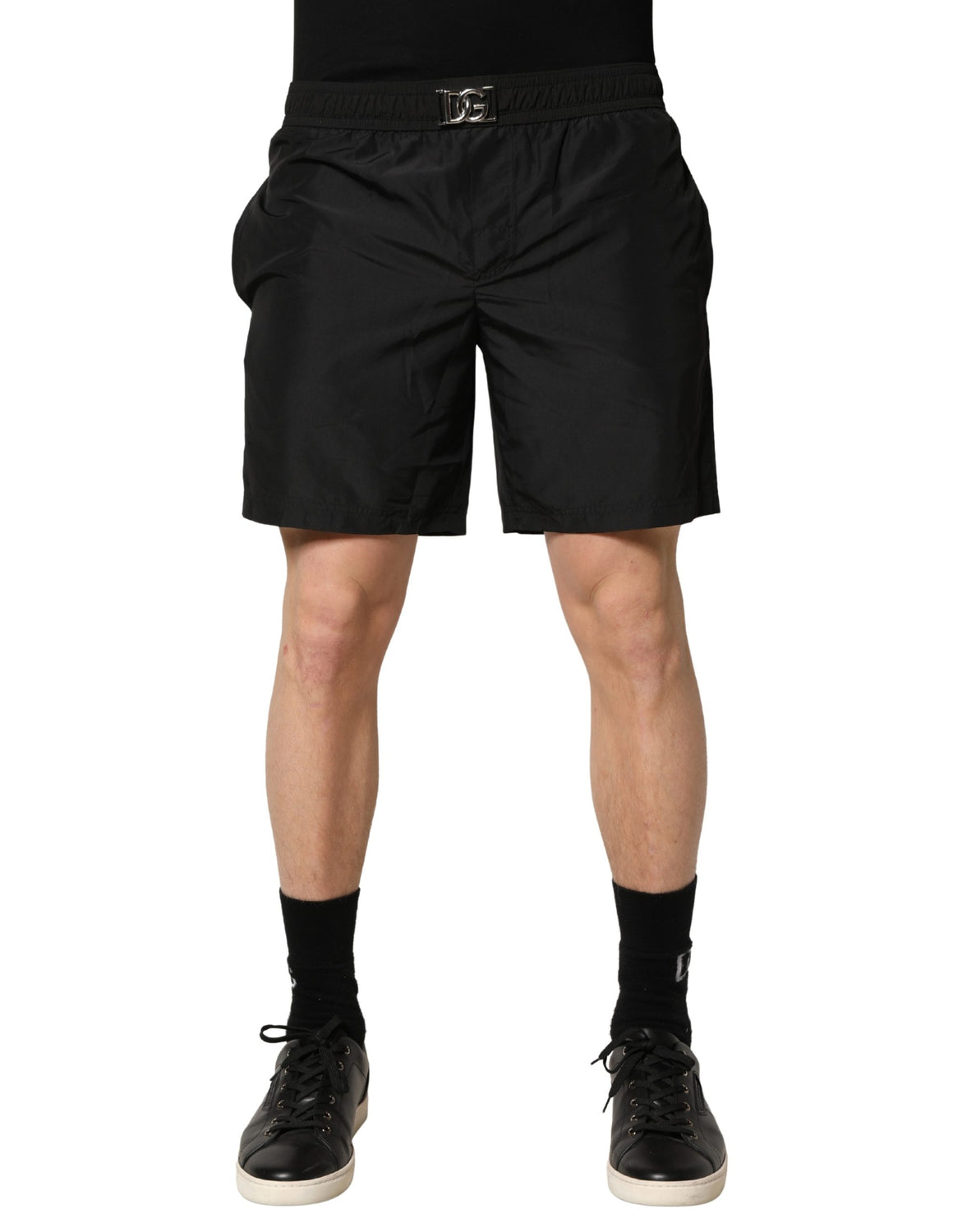 Black DG Logo Drawstring Beach Shorts Swimwear