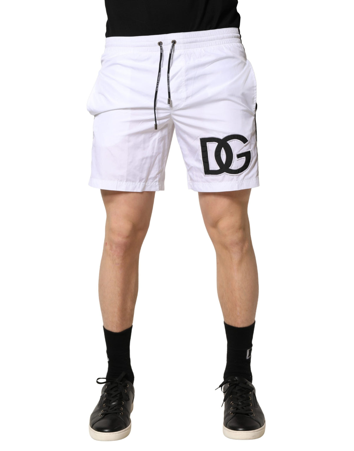 White DG Logo Men Drawstring Shorts Swimwear