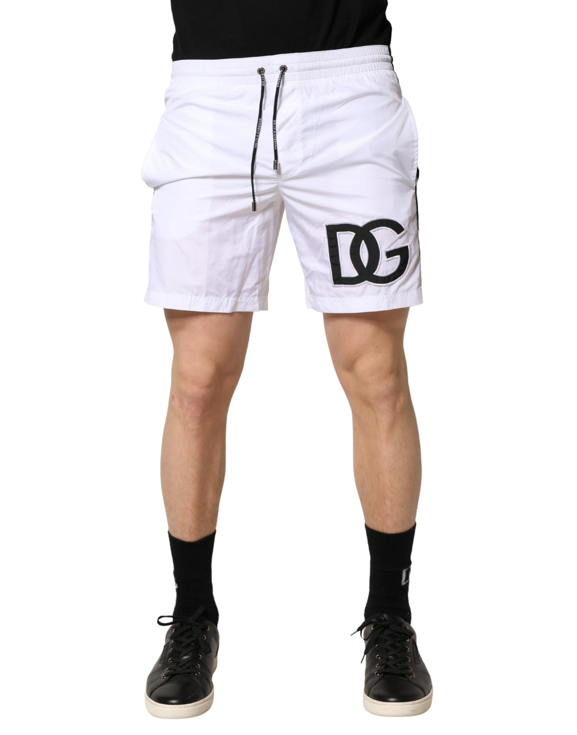 White DG Logo Men Drawstring Shorts Swimwear