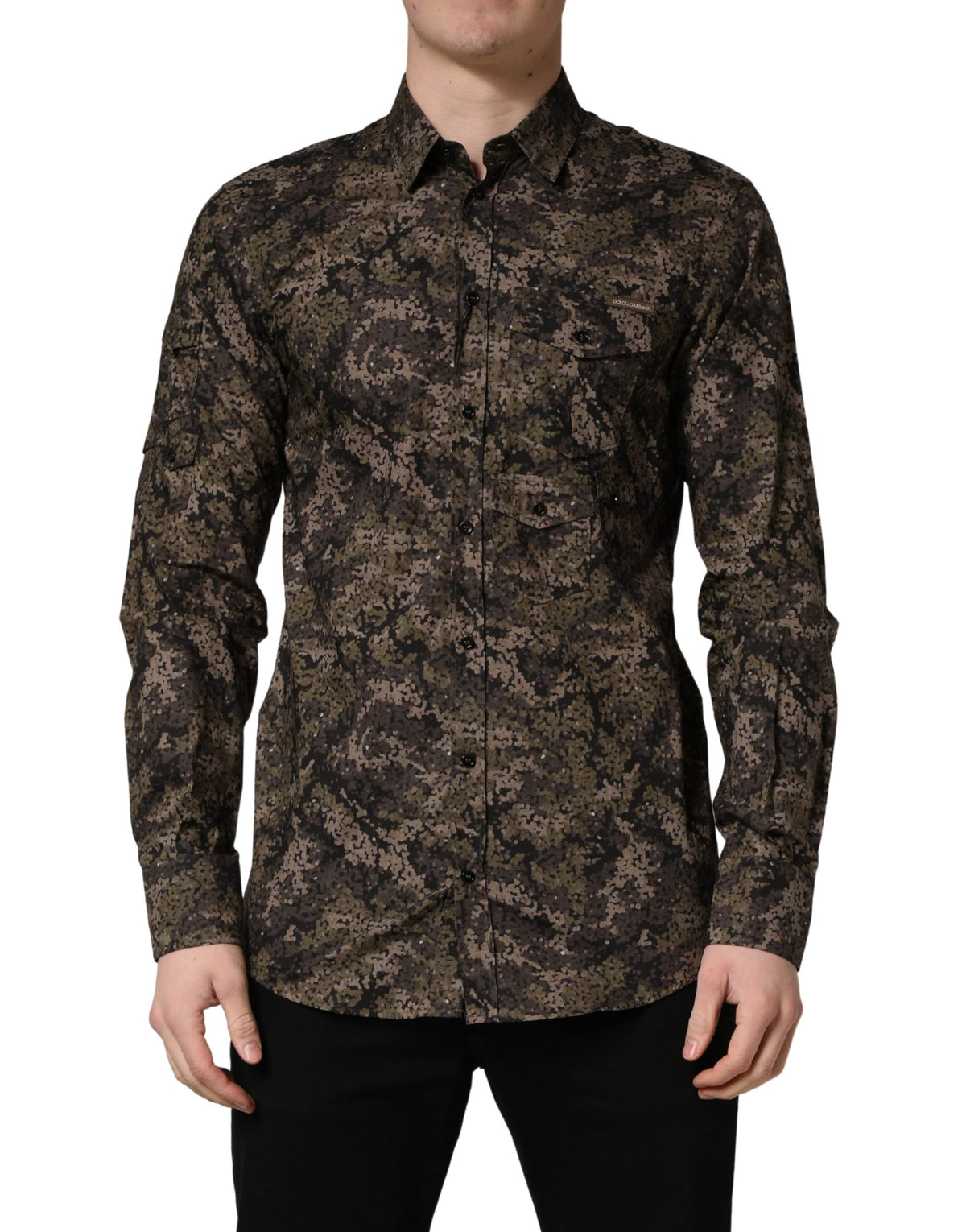 Brown Camouflage Long Sleeve Men Dress Shirt