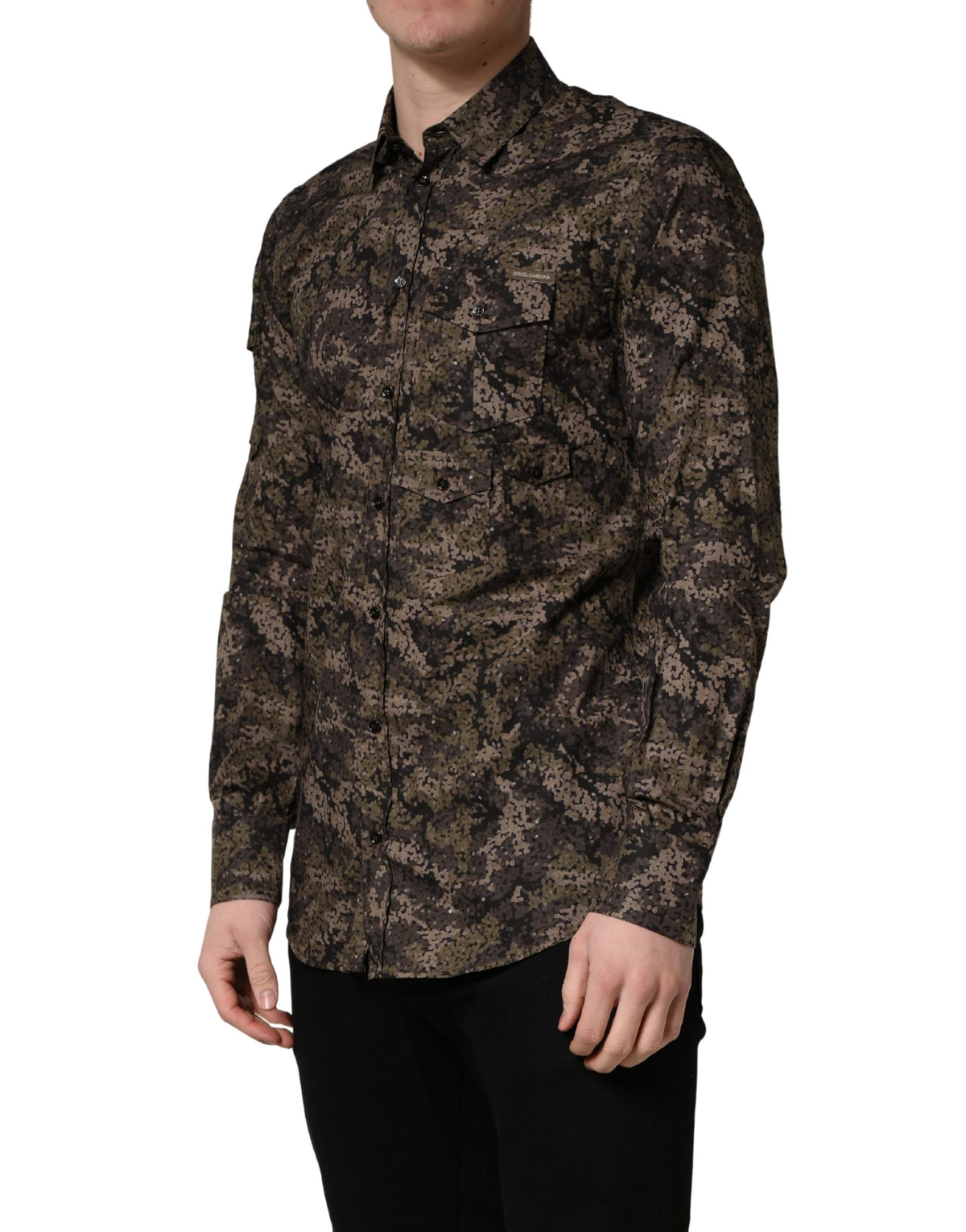 Brown Camouflage Long Sleeve Men Dress Shirt