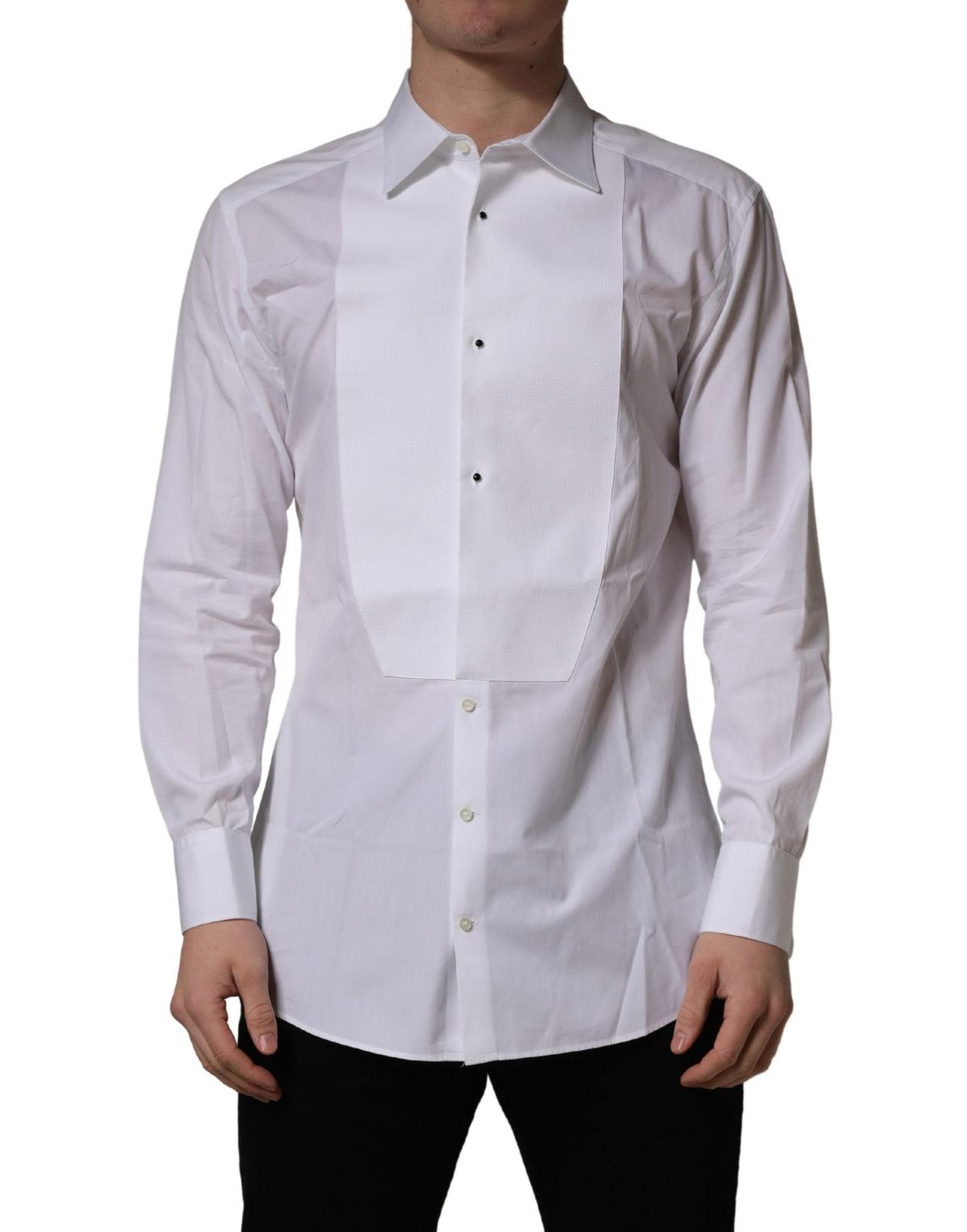 White Cotton Collared Bib GOLD Dress Shirt