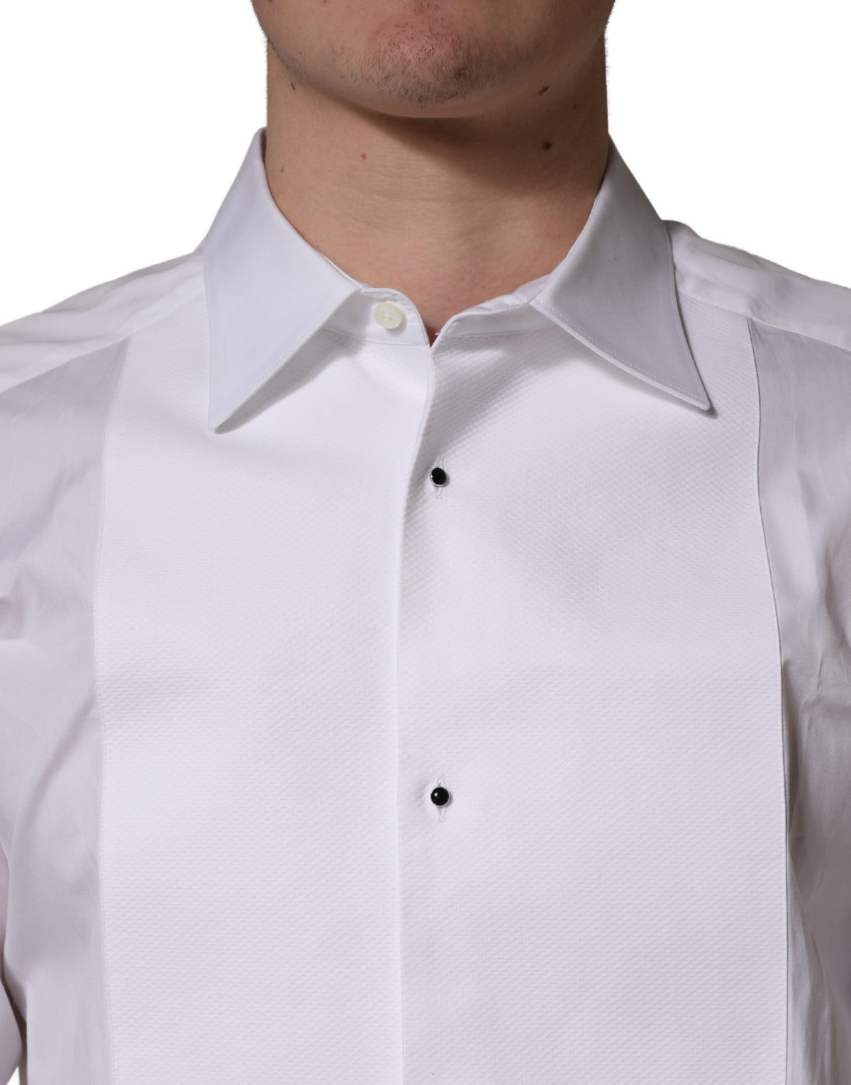 White Cotton Collared Bib GOLD Dress Shirt
