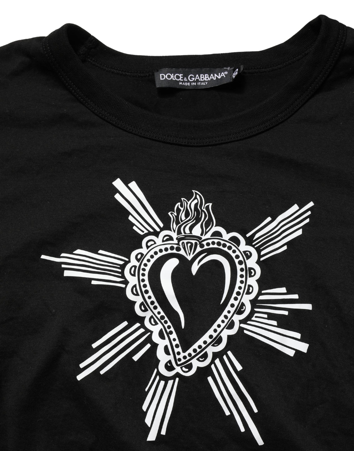 Black Sacred Heart Cotton Crew Neck T-shirt