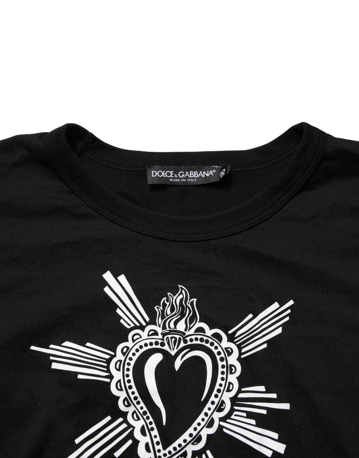 Black Sacred Heart Cotton Crew Neck T-shirt