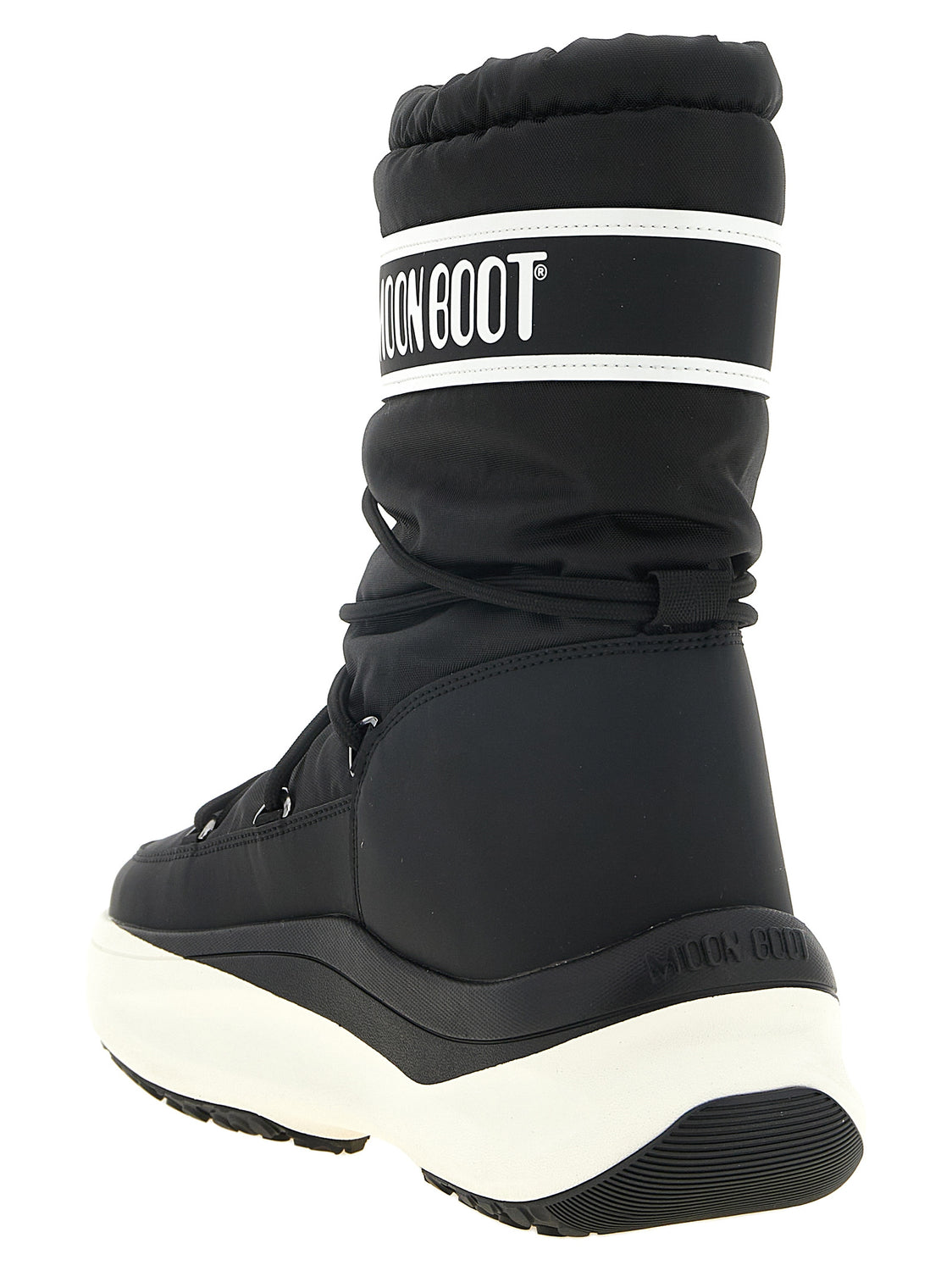 Black Polyester Lace-Up Boots