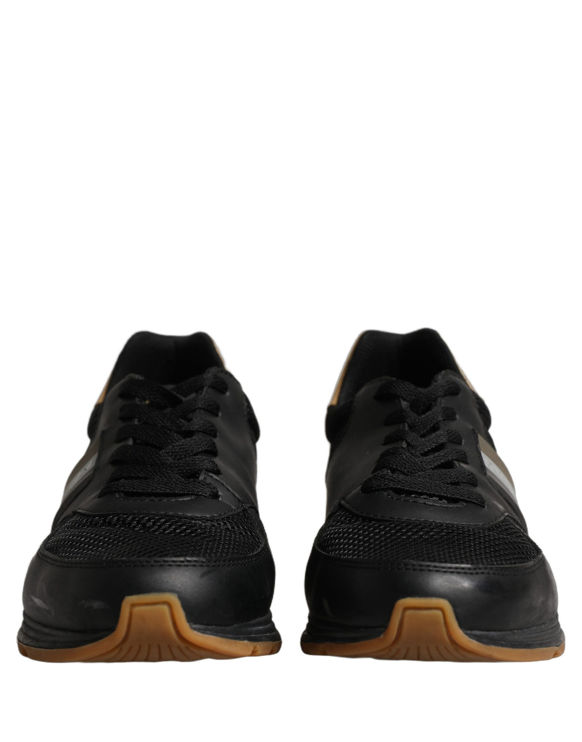 Black Gold Leather Low Top Sneakers Shoes
