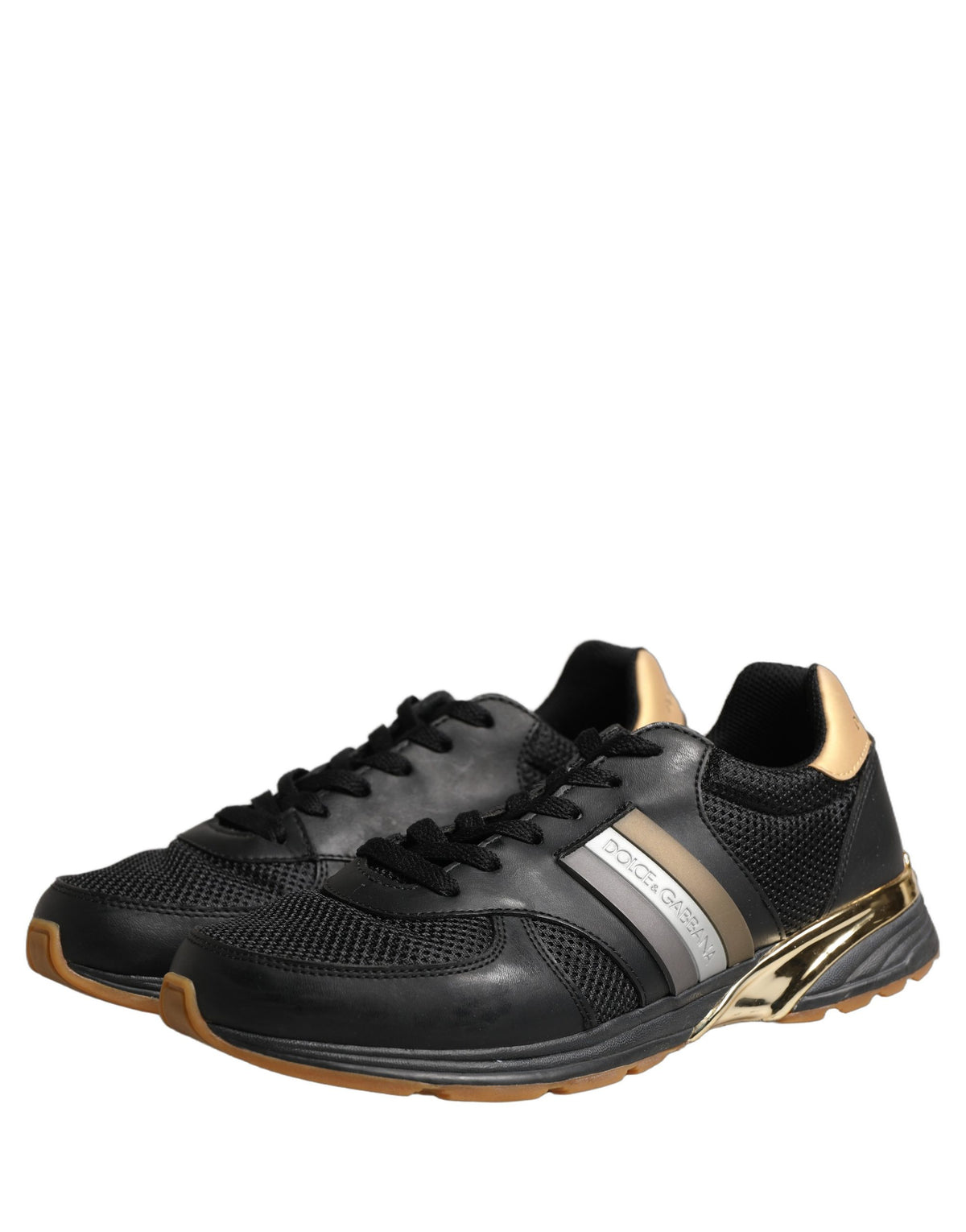 Black Gold Leather Low Top Sneakers Shoes