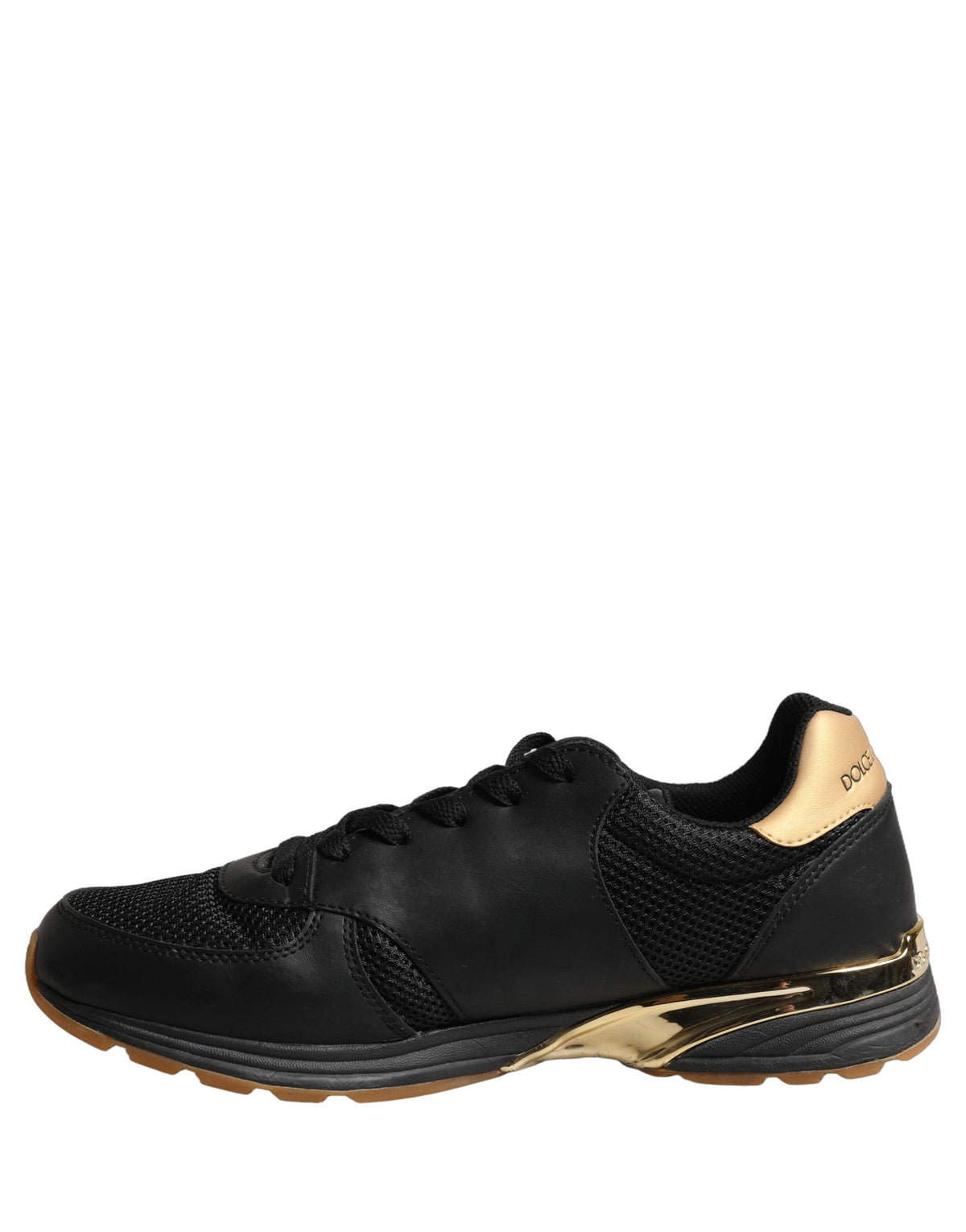 Black Gold Leather Low Top Sneakers Shoes