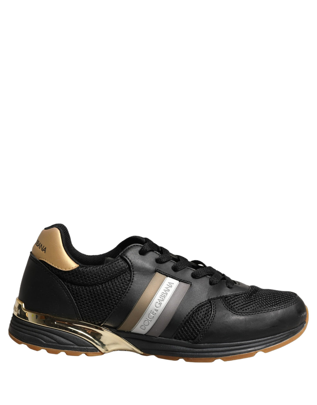 Black Gold Leather Low Top Sneakers Shoes