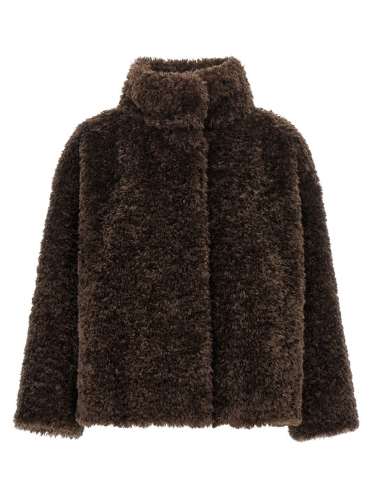 Brown Polyester Full-Length Jacket