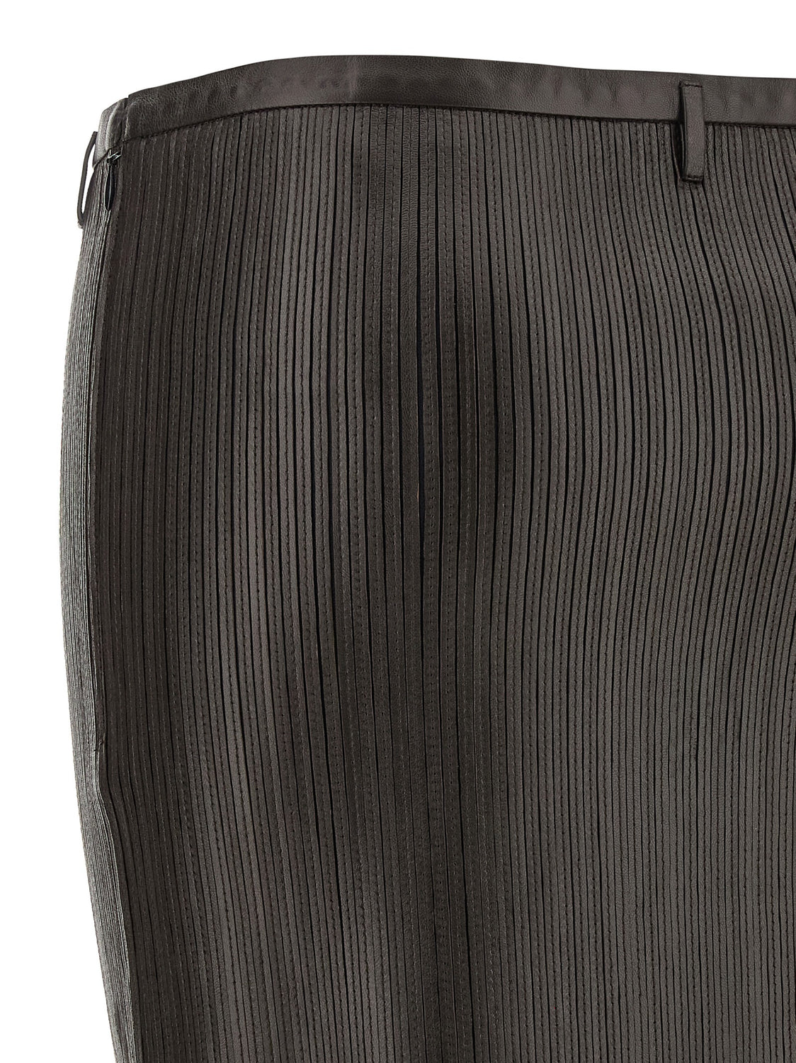 Brown Lamb Leather Midi Skirt