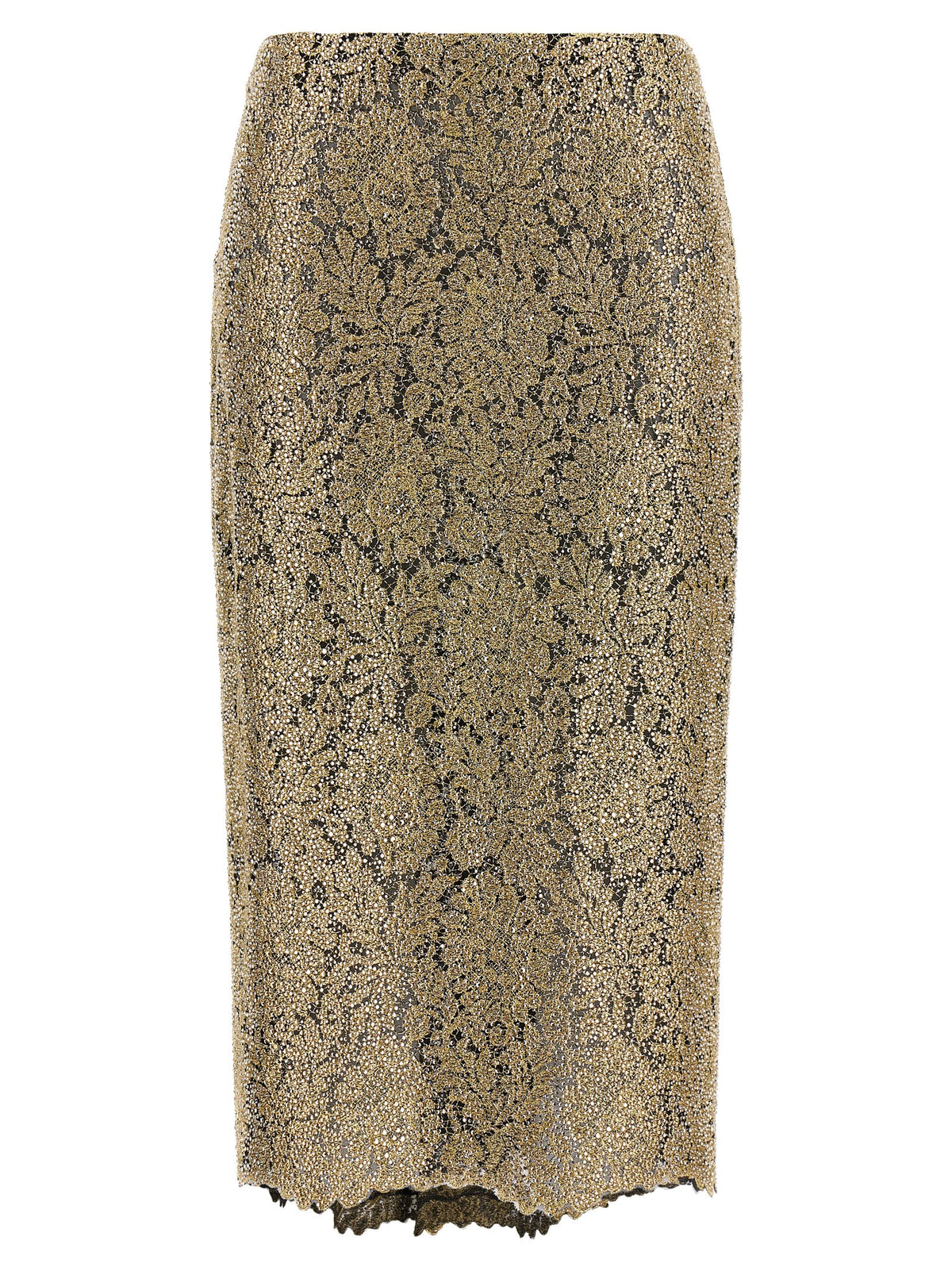 Gold Polyester Midi Skirt