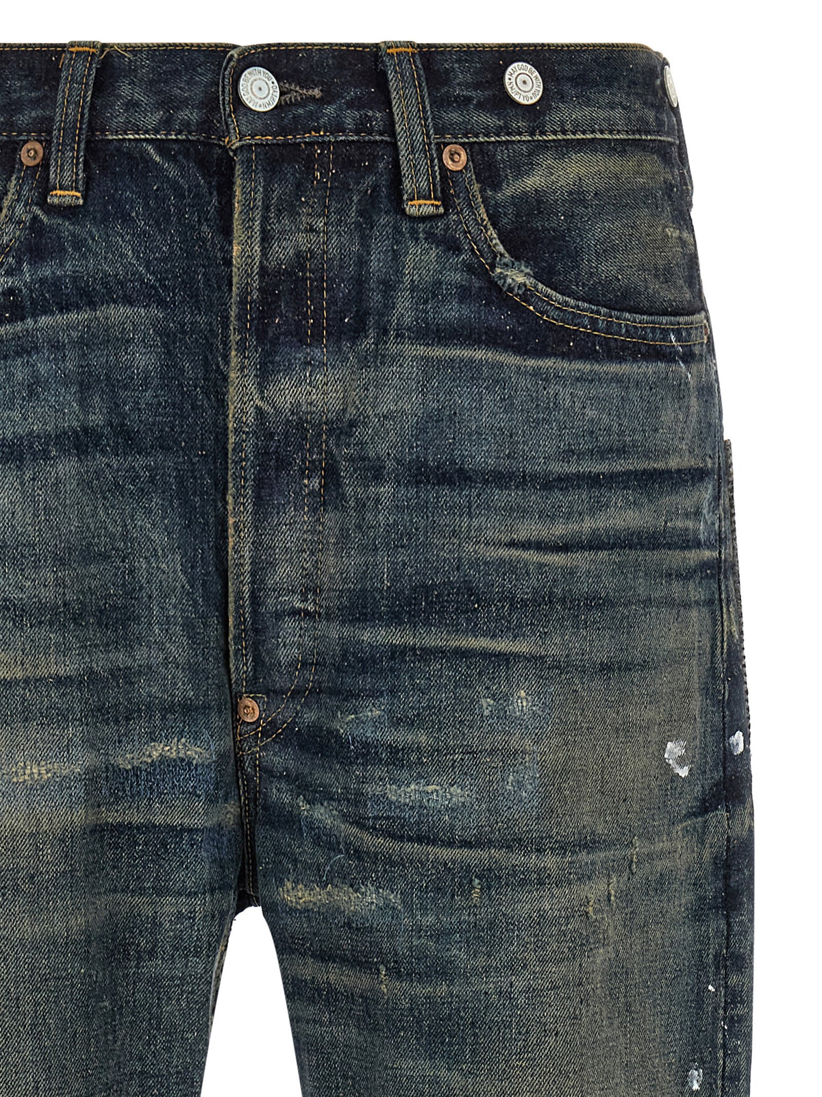 Blue Cotton Straight-Leg Jeans