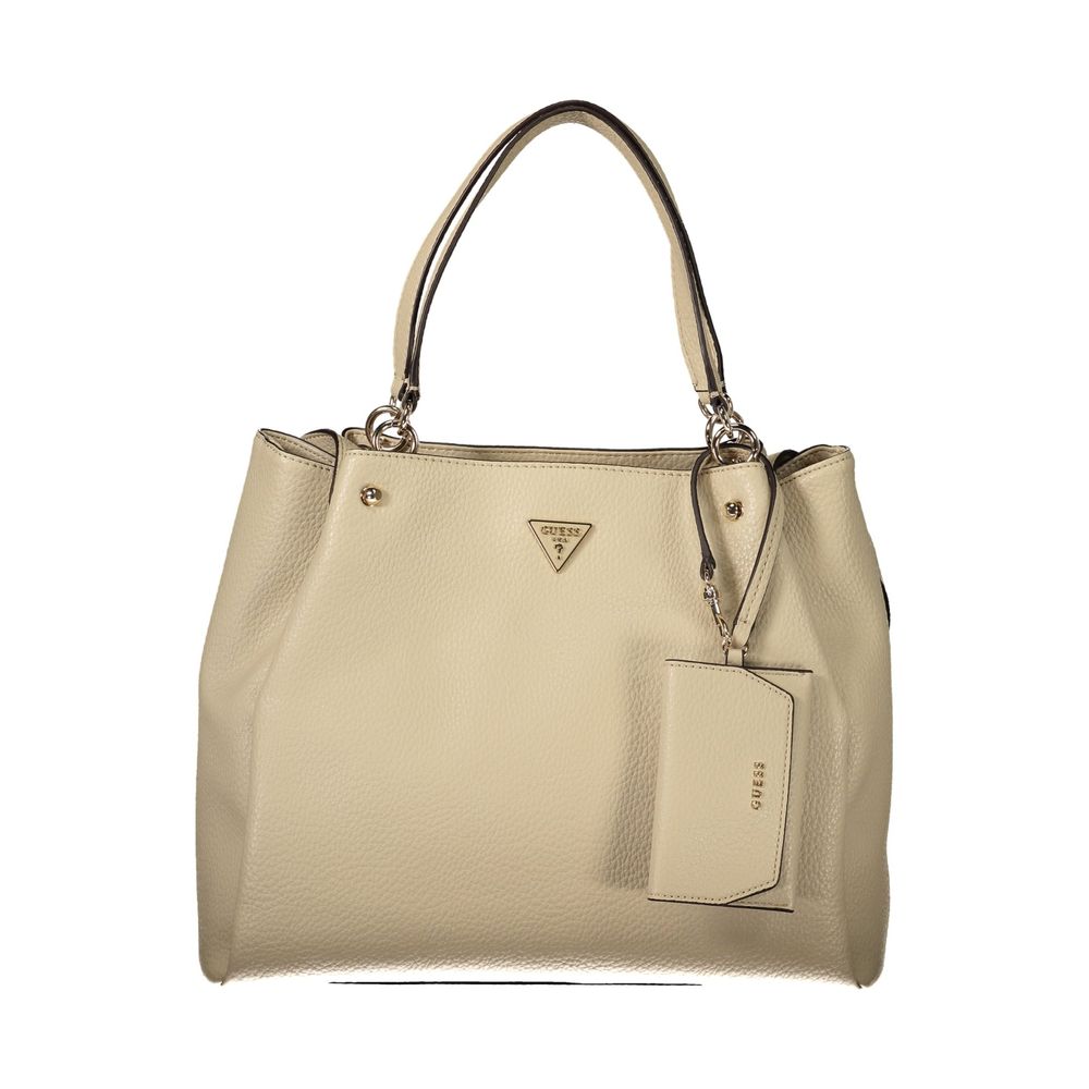 Beige Polyurethane Women's Bag with Multiple Pockets and Compartments