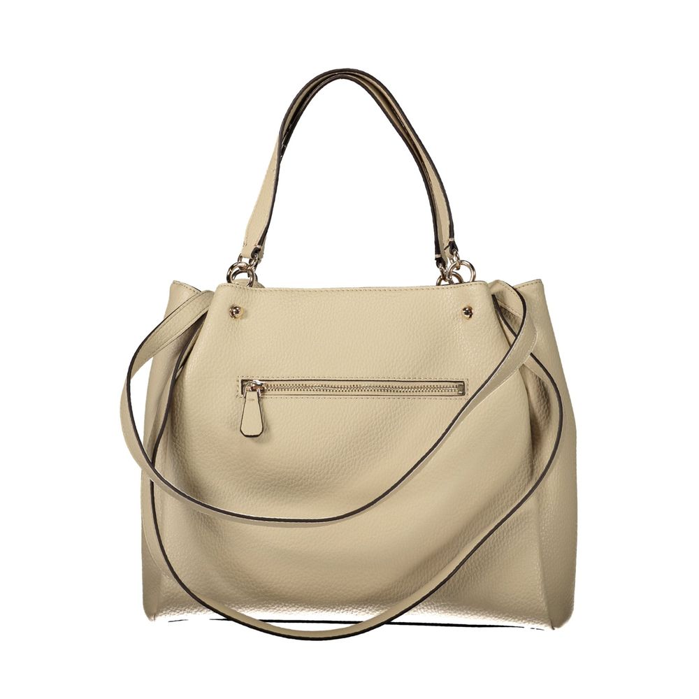 Beige Polyurethane Women's Bag with Multiple Pockets and Compartments