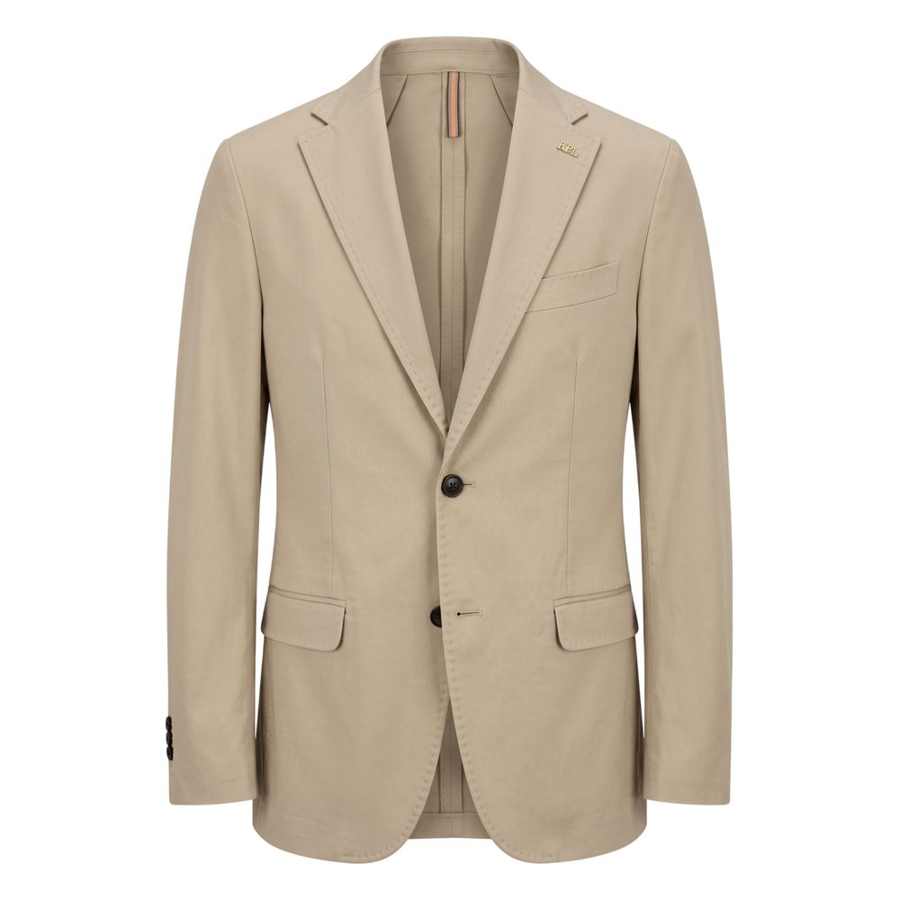 Beige Cotton Men Jacket