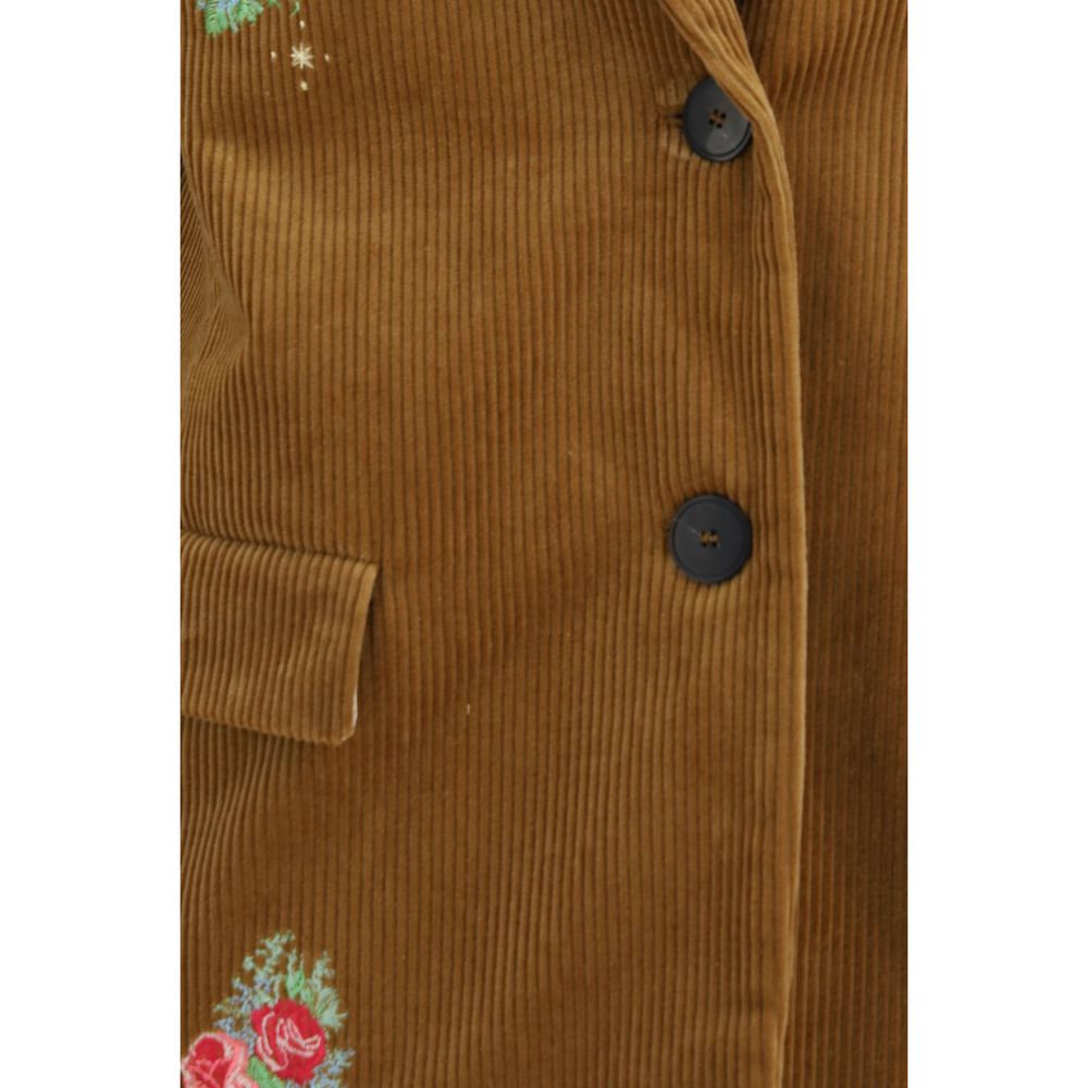 Brown Cotton Full-Length Jacket