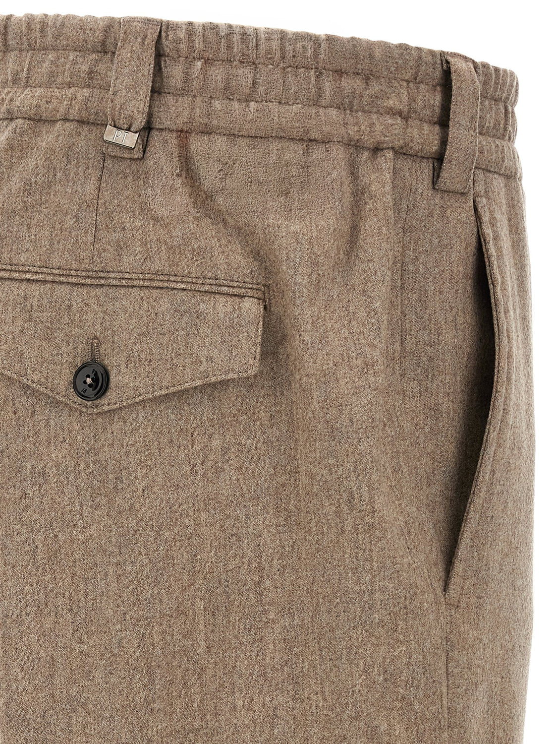 Beige Virgin Wool Casual Pants