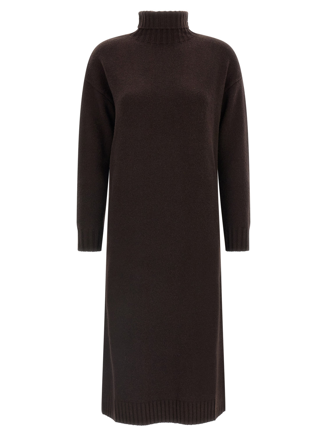 Brown Wool Midi Dress