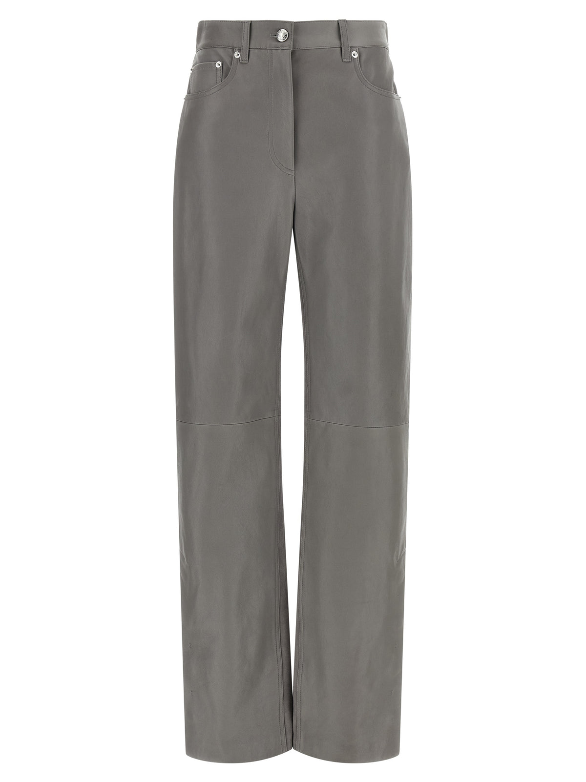 Gray Lamb Leather Casual Pants