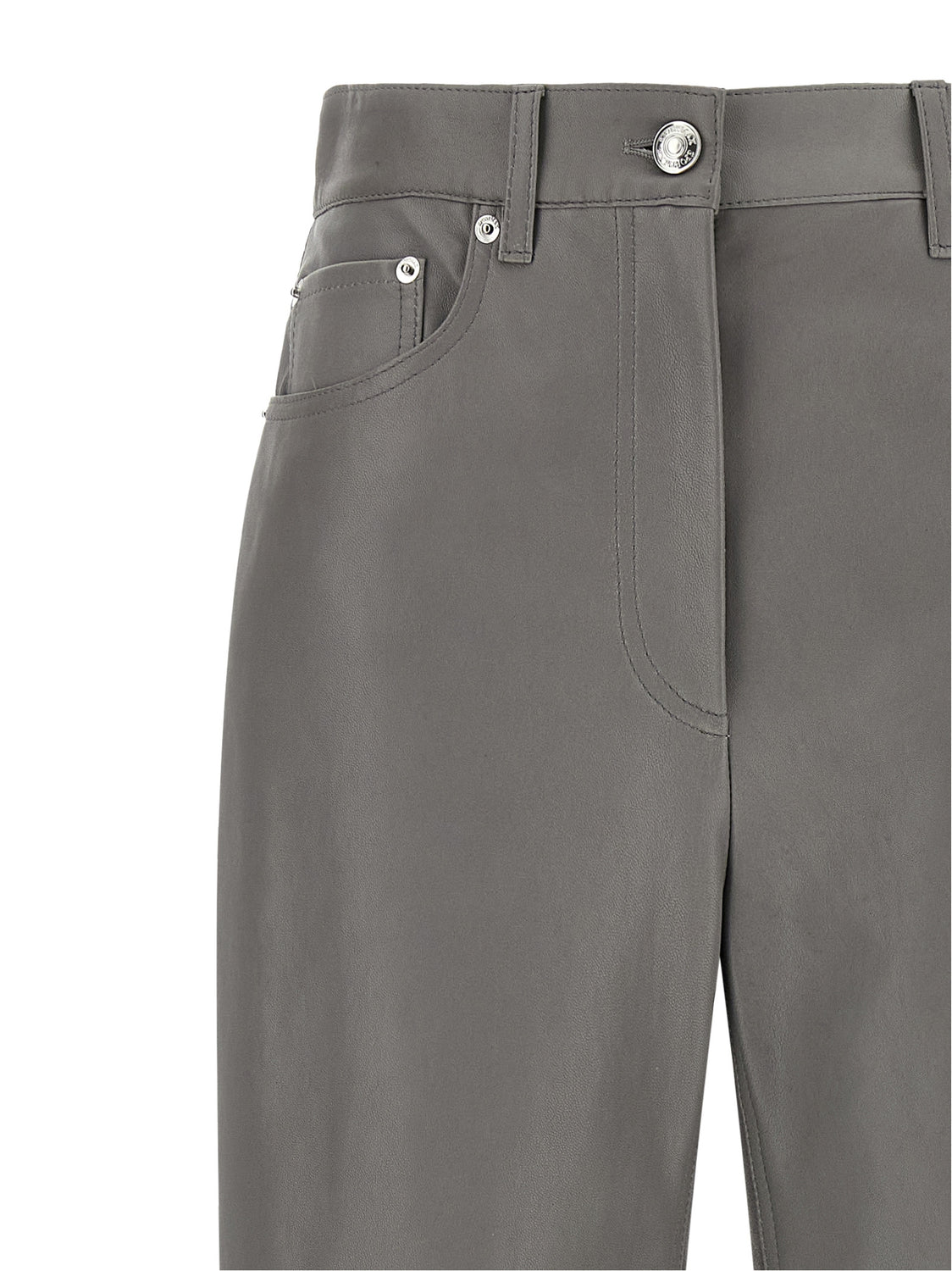 Gray Lamb Leather Casual Pants