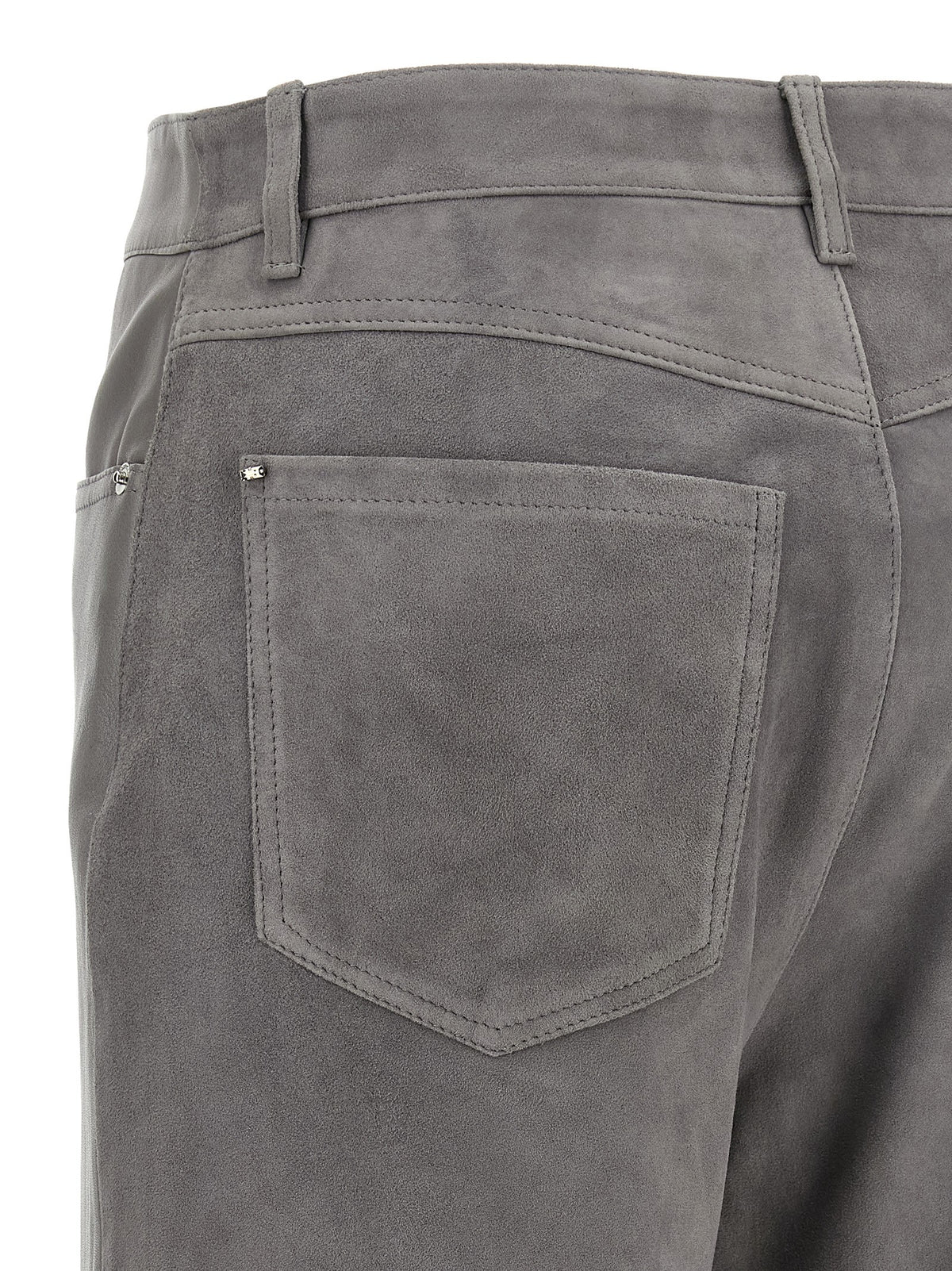 Gray Lamb Leather Casual Pants
