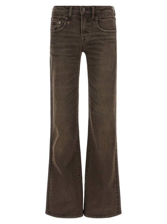 Brown Cotton Flared Jeans