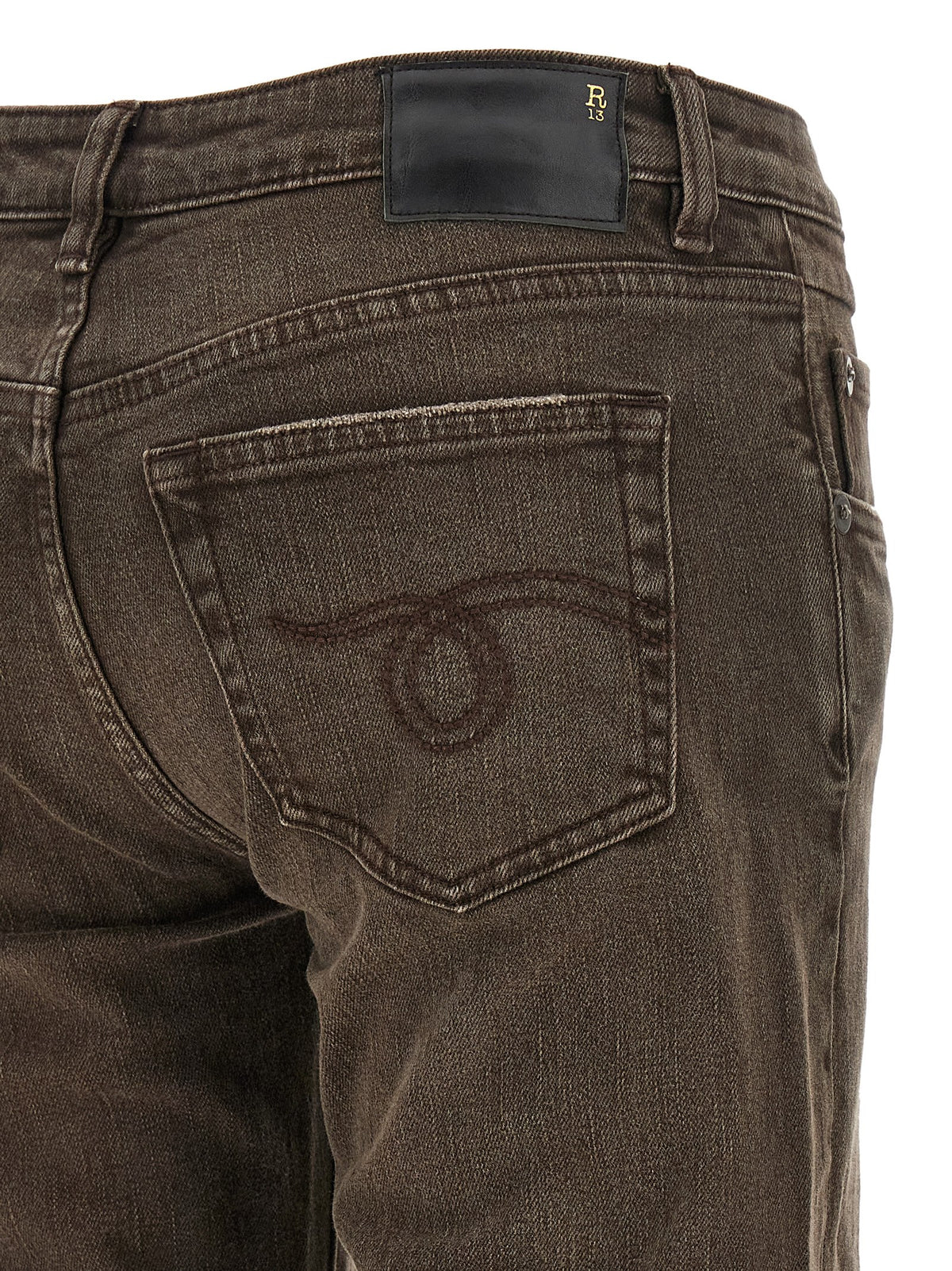 Brown Cotton Flared Jeans