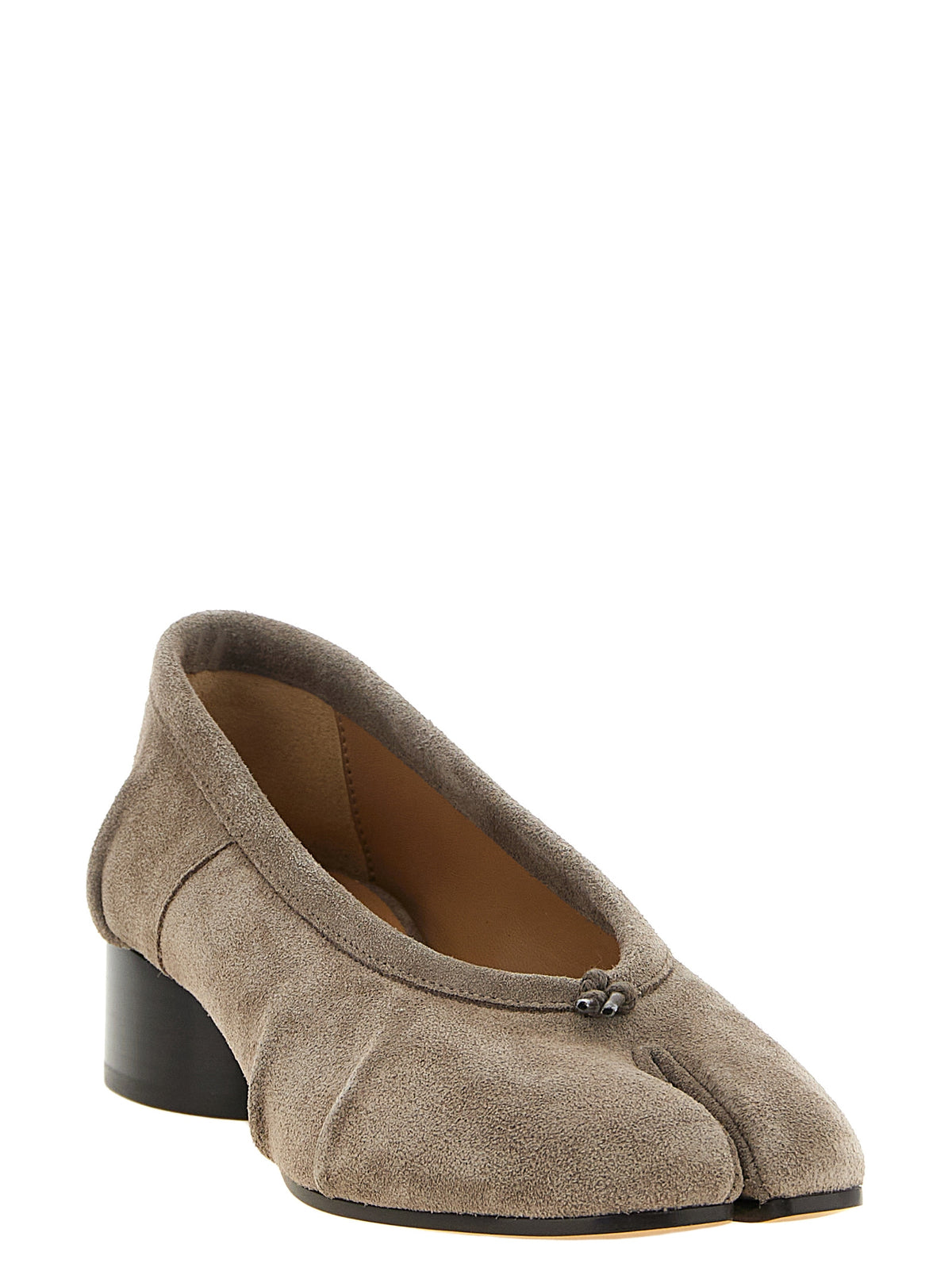 Gray Calfskin Mid Heel Pumps