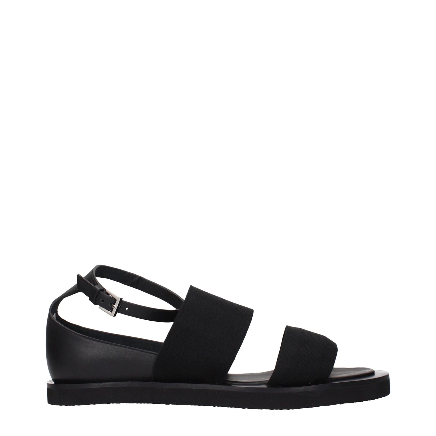 Black Fabric Flat Sandals
