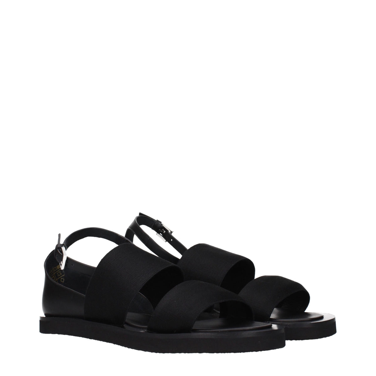 Black Fabric Flat Sandals