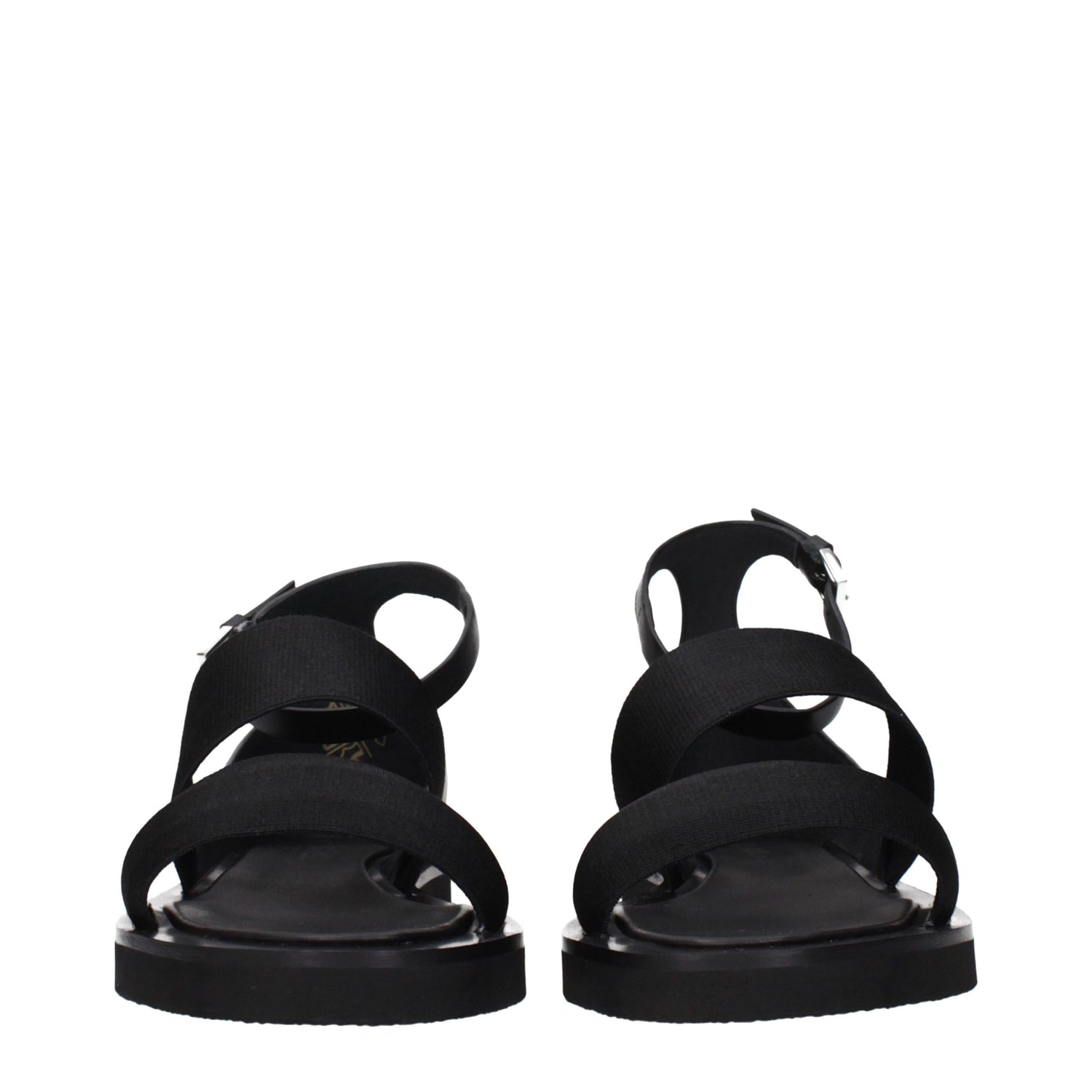 Black Fabric Flat Sandals