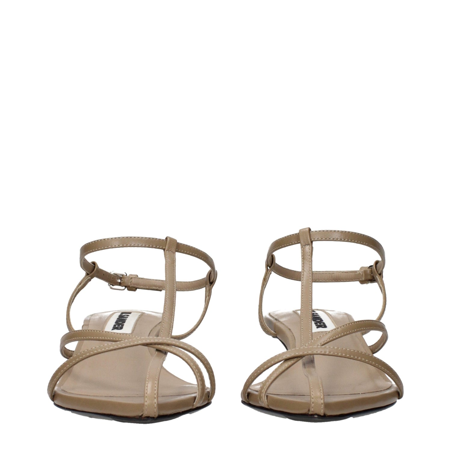 Beige Leather Flat Sandals