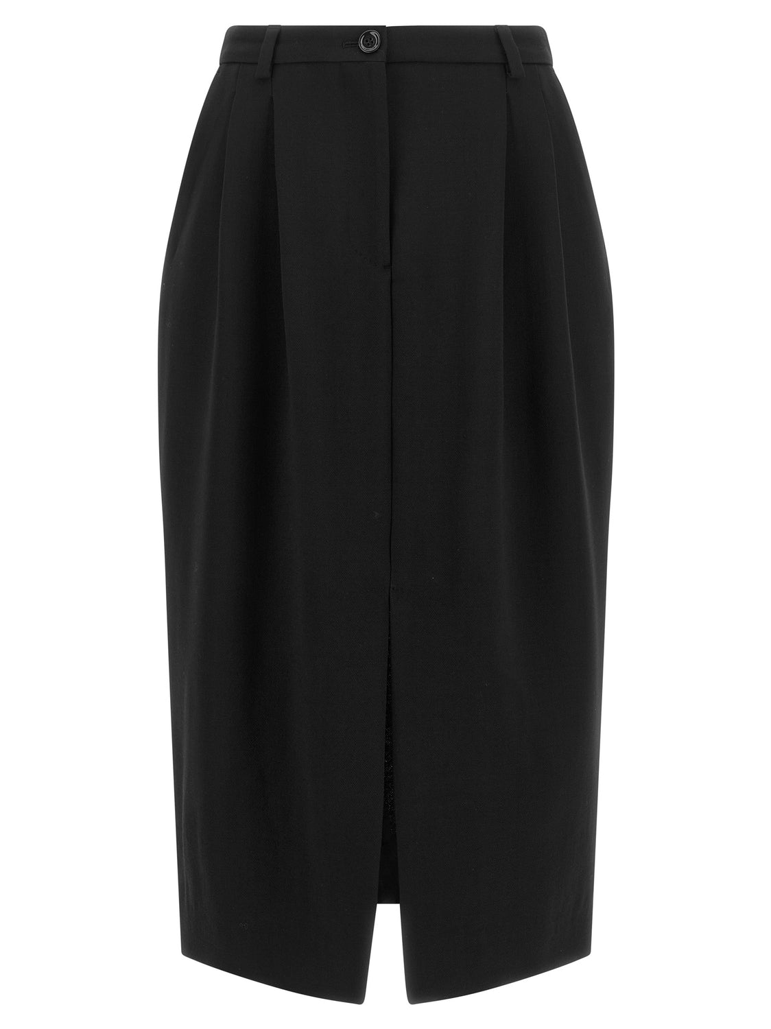 Black Virgin Wool Midi Skirt