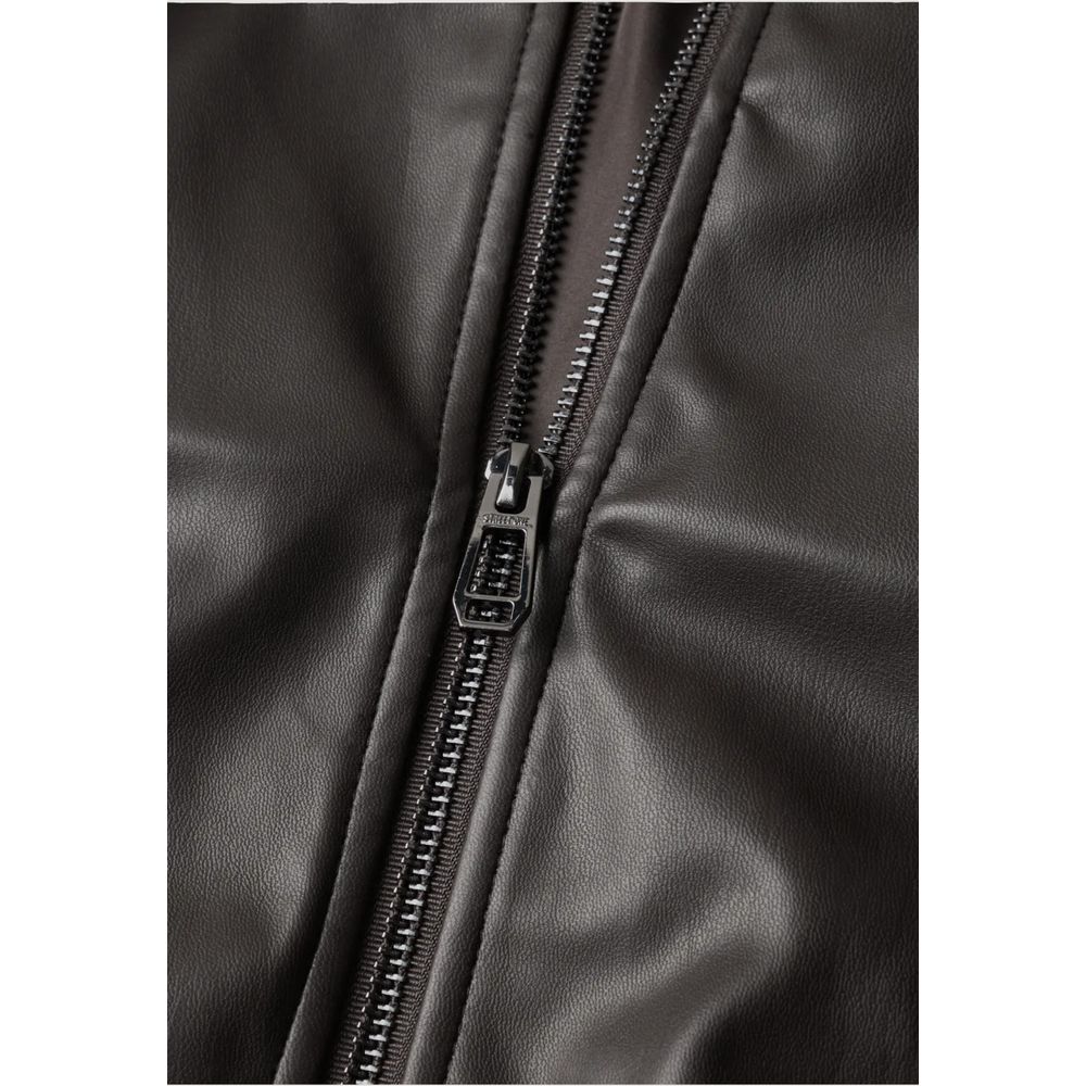 Brown Polyester Leather Jacket