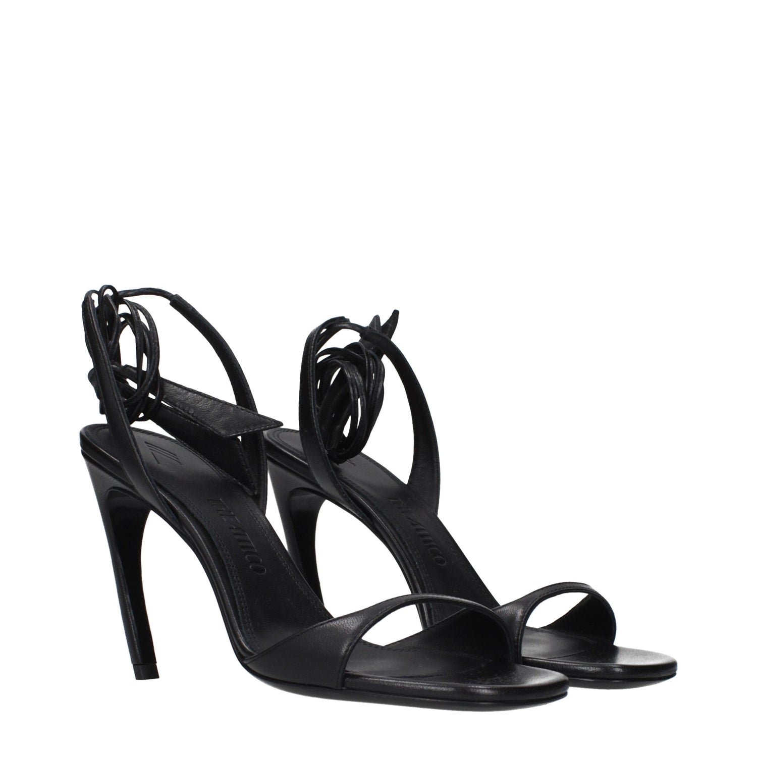 Black Leather Stiletto Heel Sandals