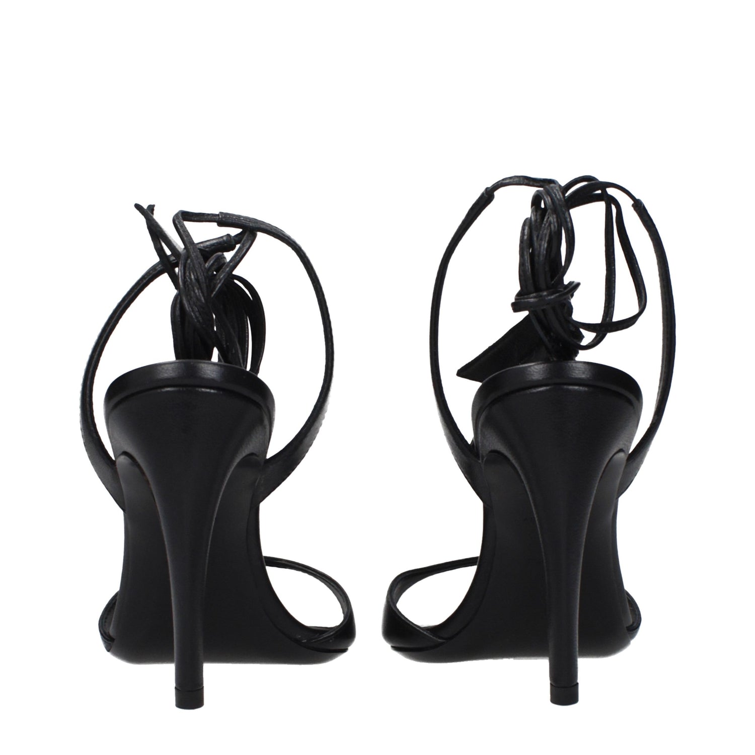 Black Leather Stiletto Heel Sandals