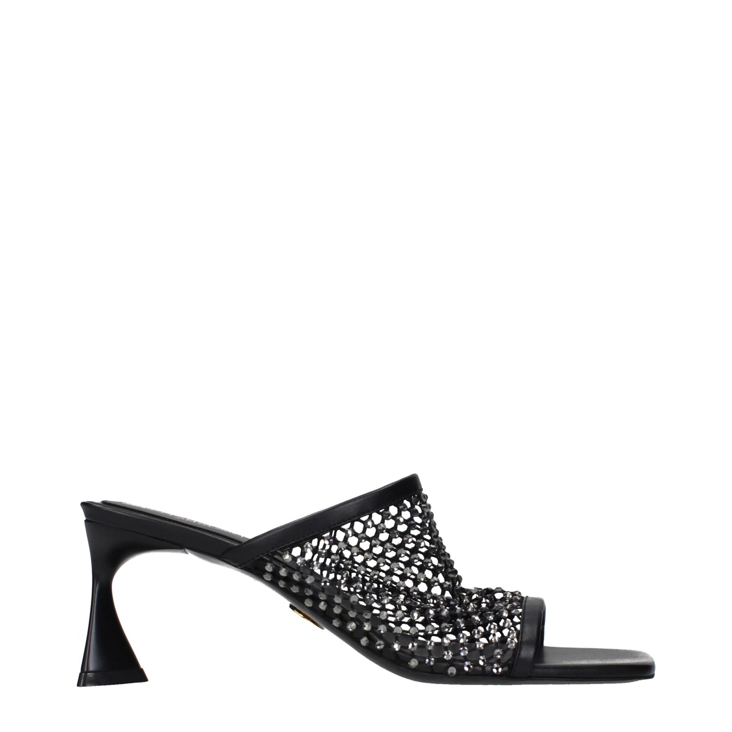 Black Leather Stiletto Heel Sandals
