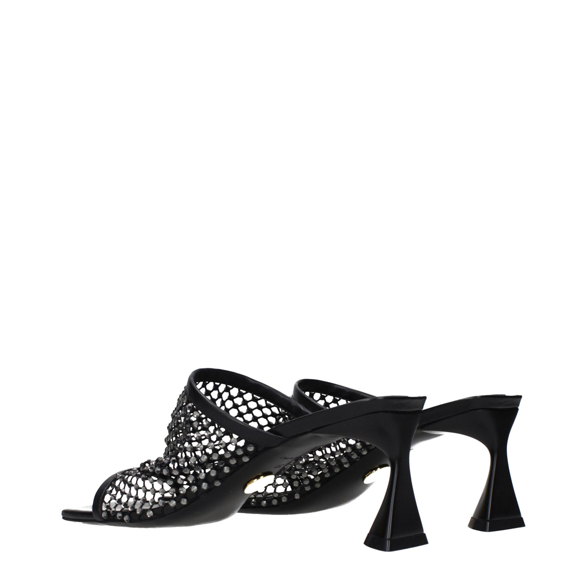 Black Leather Stiletto Heel Sandals